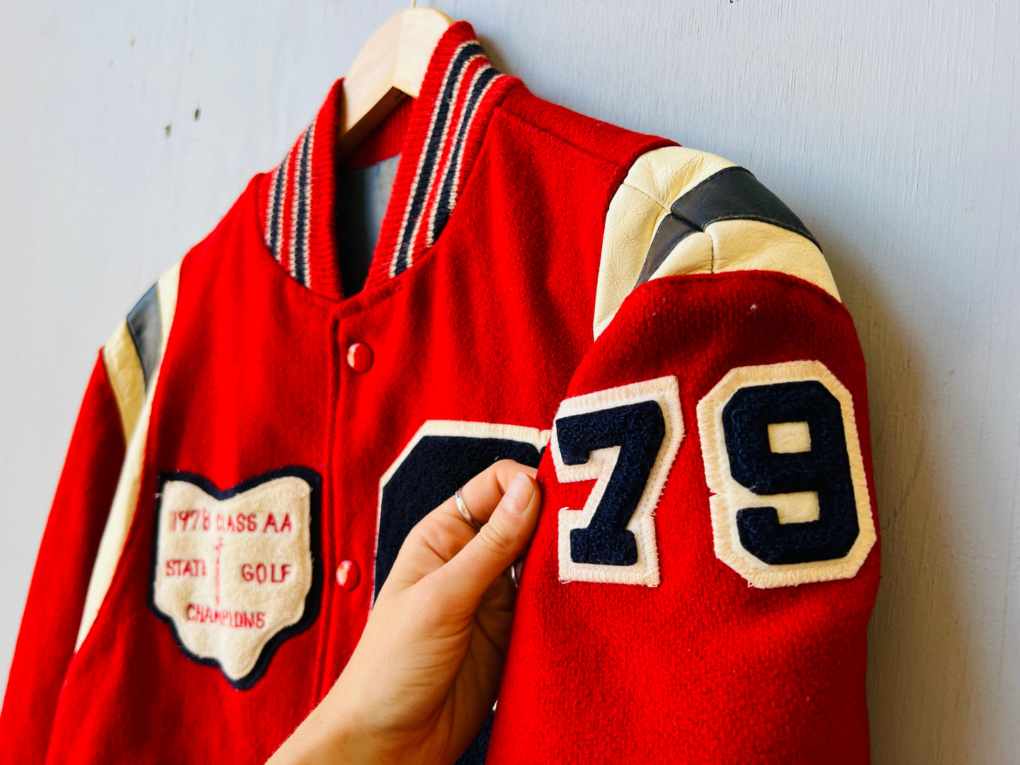 Vintage 1978-79 Red 100% Wool State Golf Championship Letterman Jacket