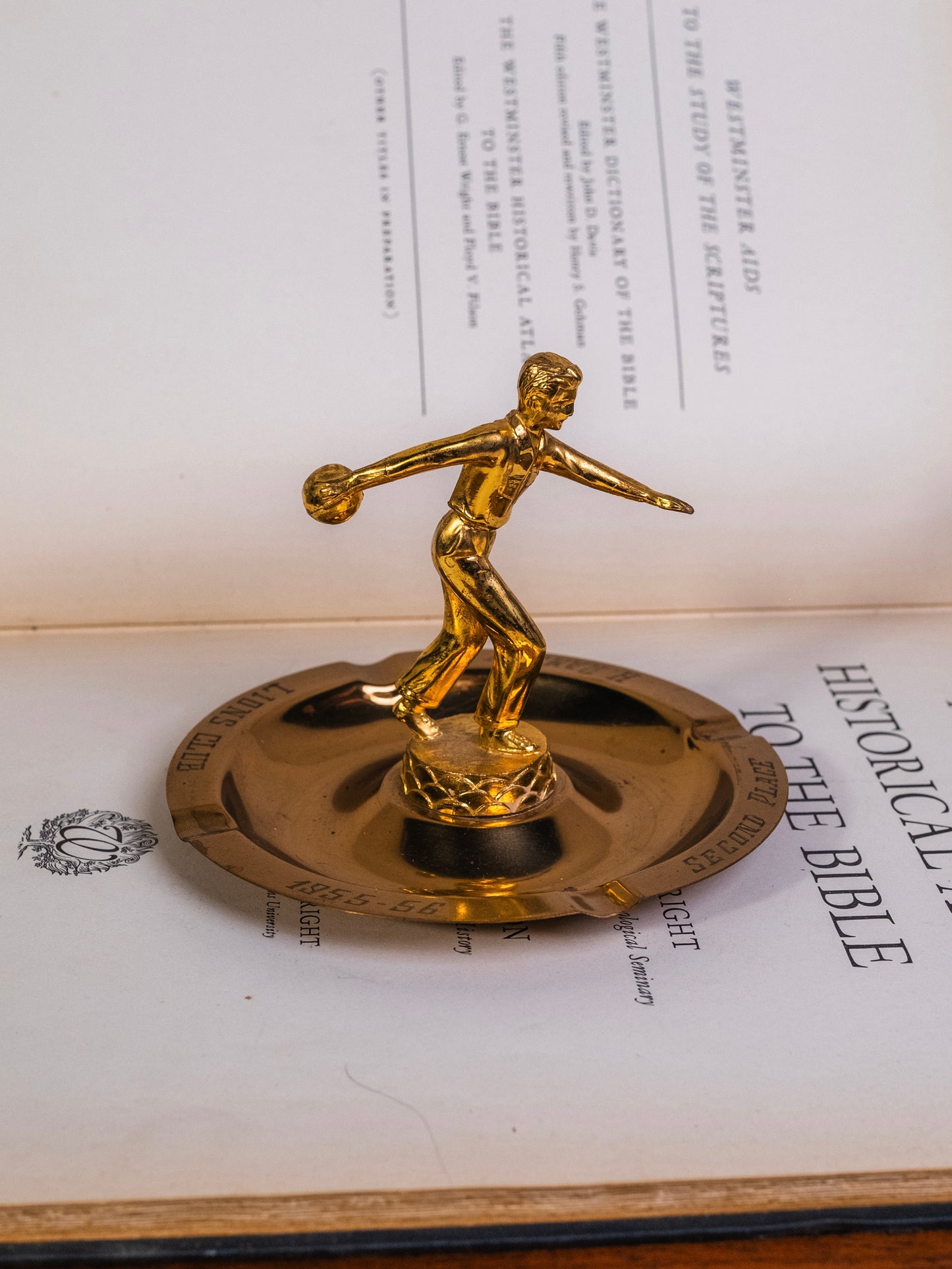 Vintage 1950s Solid Brass Bowling Trophy Ashtray