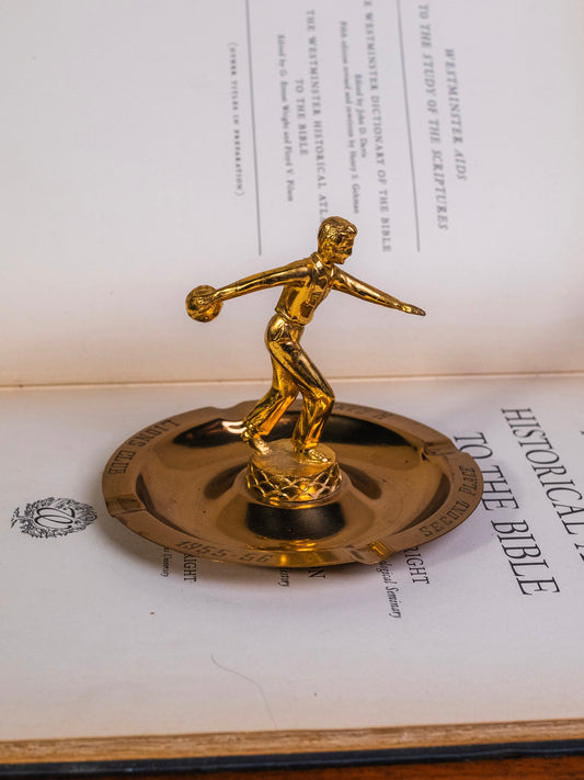 Vintage 1950s Solid Brass Bowling Trophy Ashtray