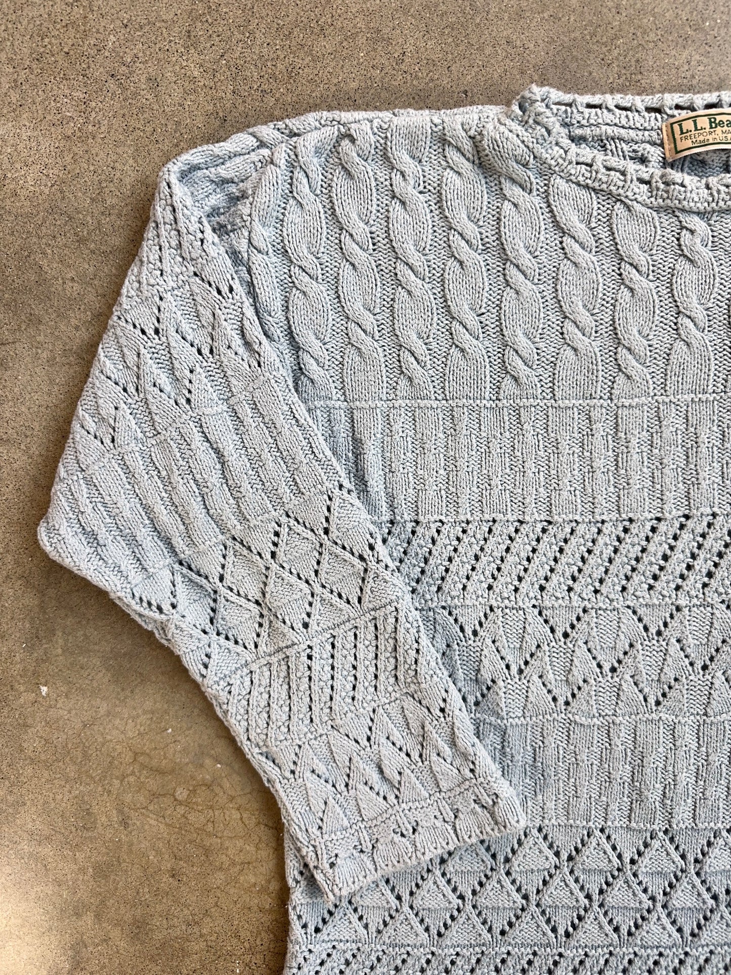 Vintage 1980s L.L. Bean Baby Blue Cotton Knit Sweater | Medium