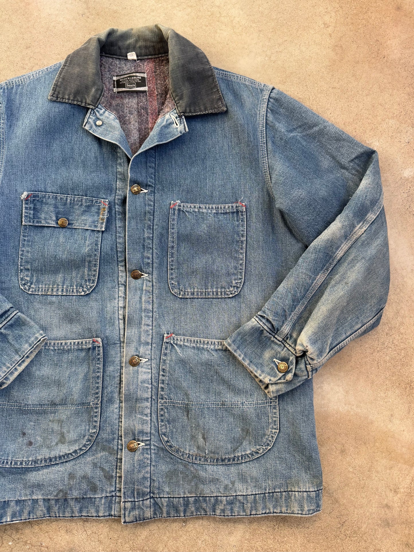 Vintage 1970s Sears Work 'N' Leisure Blanket Lined Denim Barn Jacket | Medium