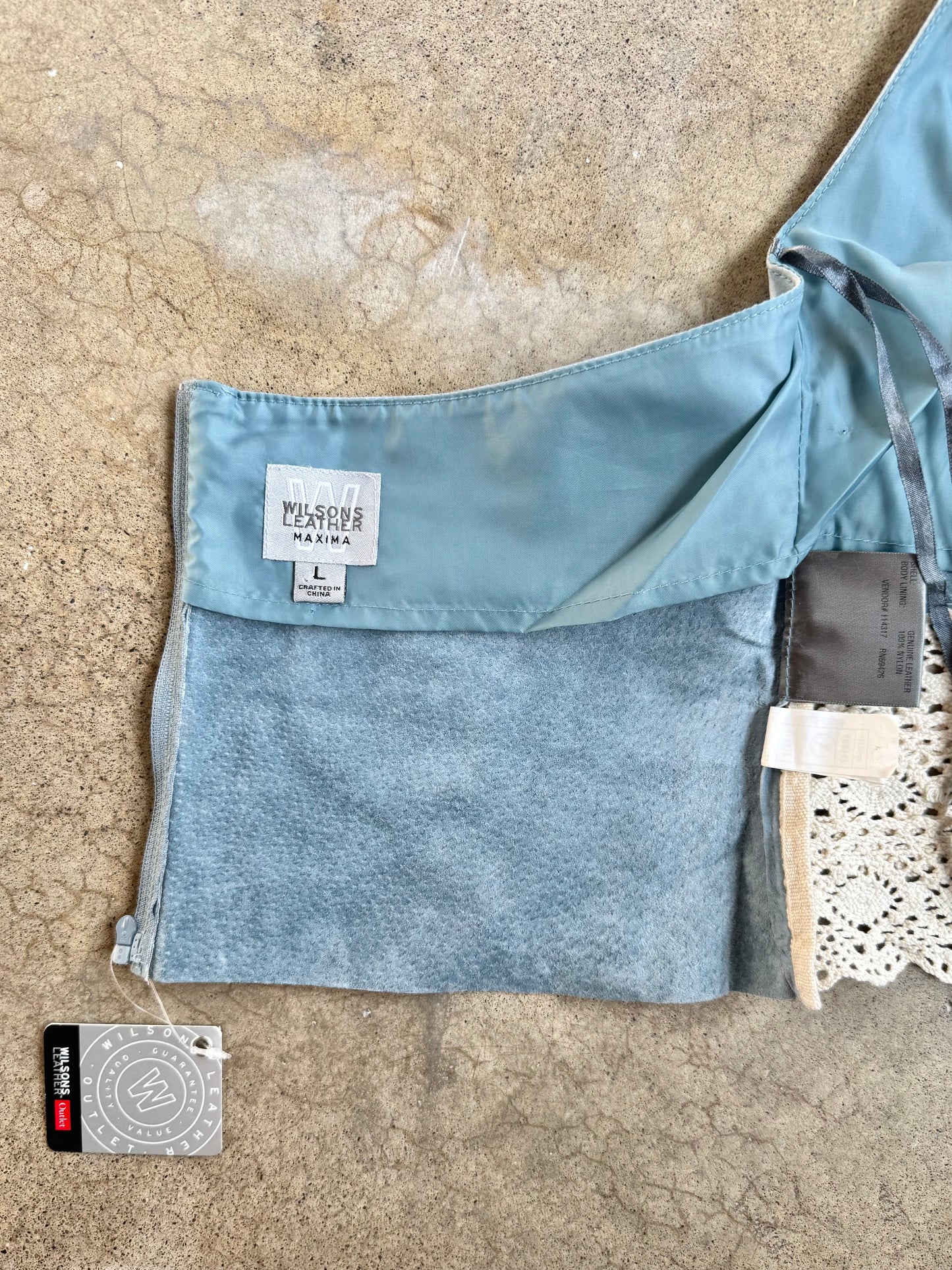 Vintage 1990s Wilsons Leather Blue Suede Crochet Trim Halter Top | Large