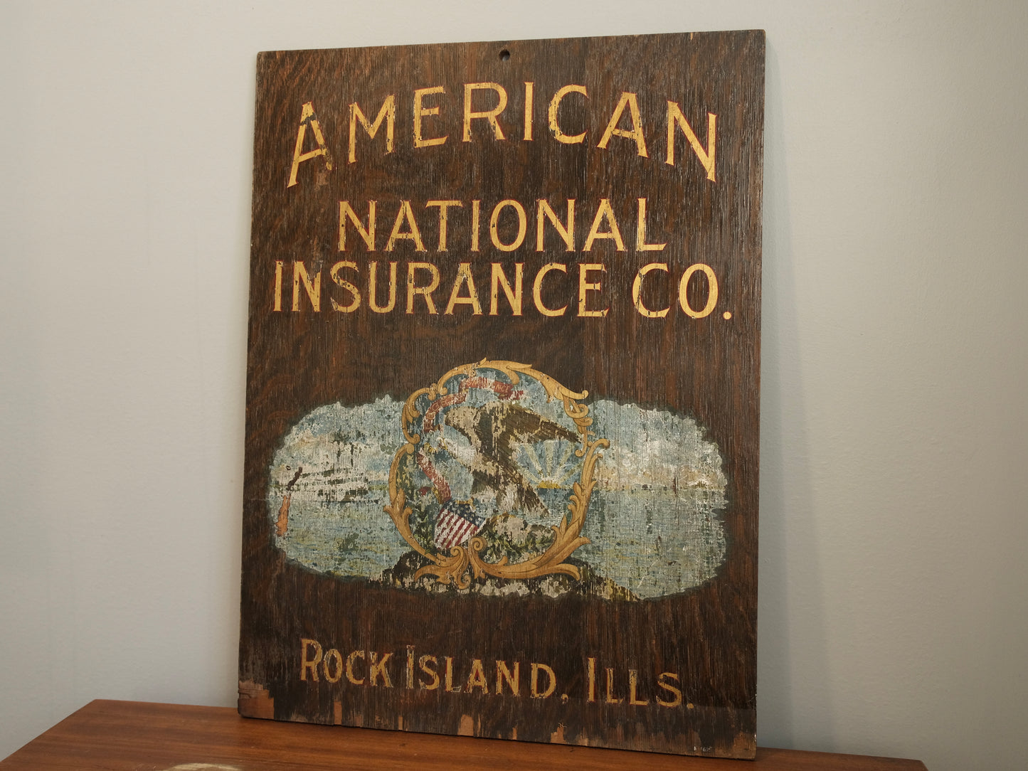 Vintage American National Insurance Co. Wood Advertisement Sign