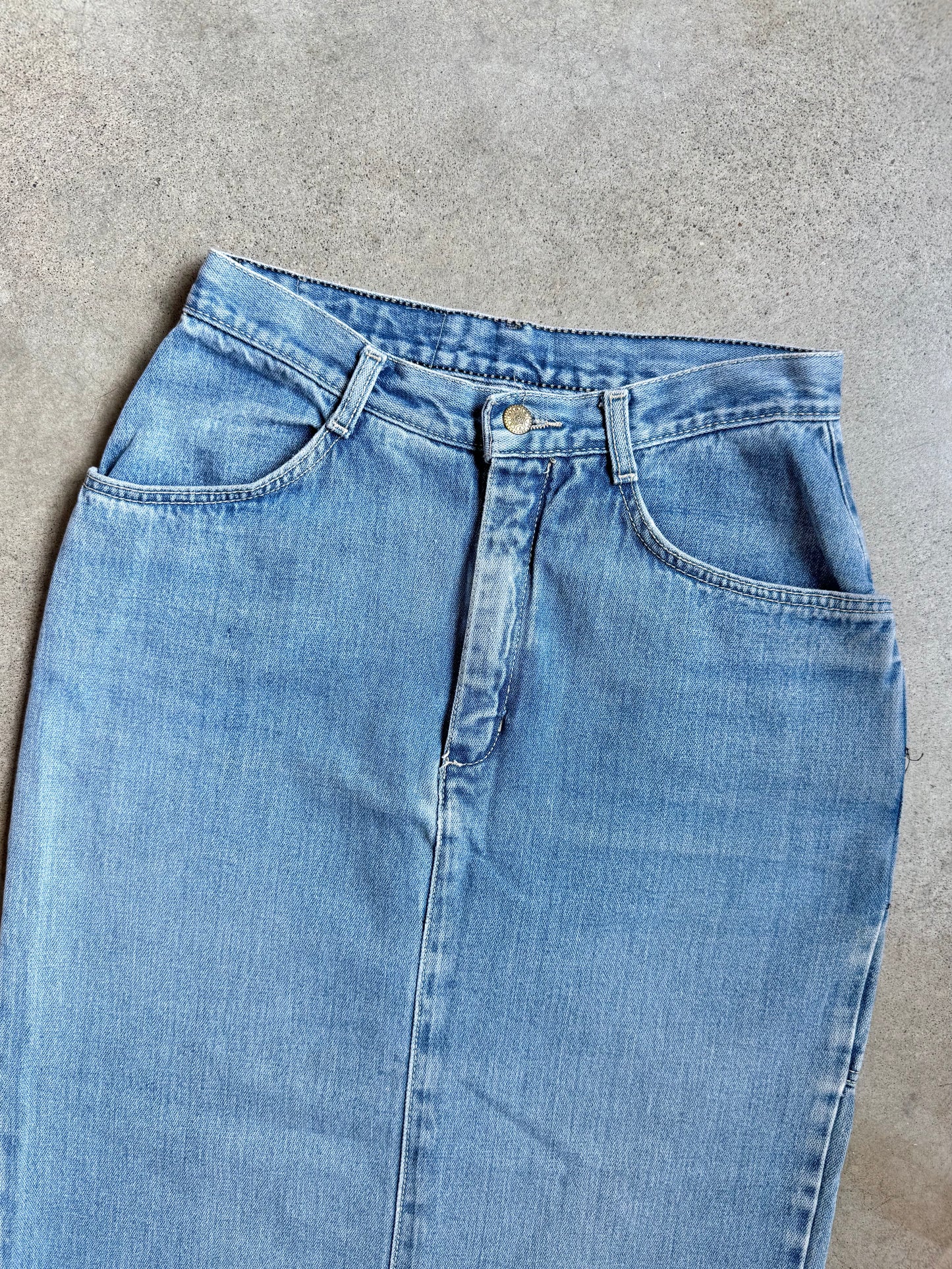 Vintage 1990s Gitano Split Back Denim Maxi Skirt | Waist 29”