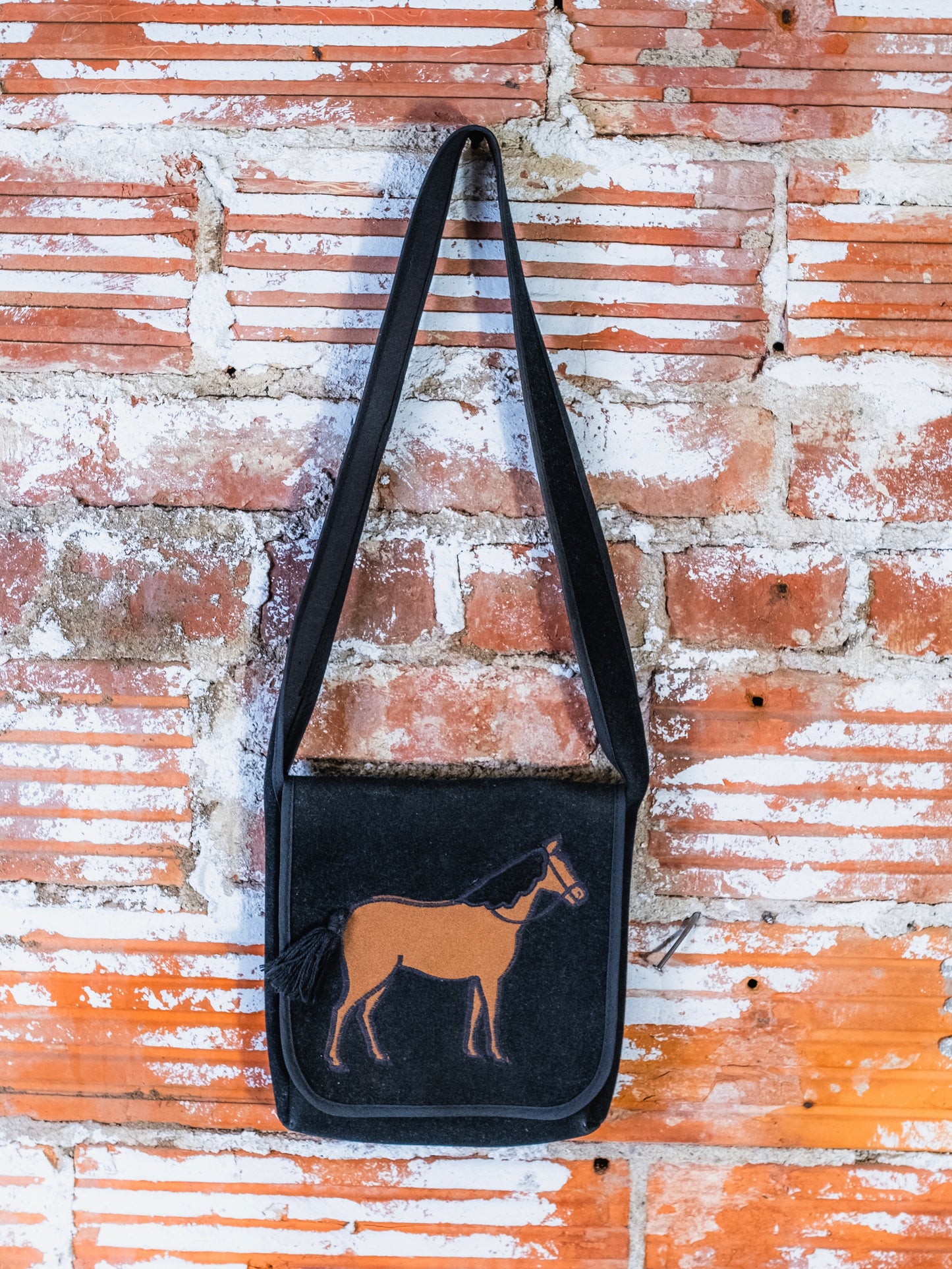 Vintage Hartstrings Black Felt Equestrian Horse Children’s Bag