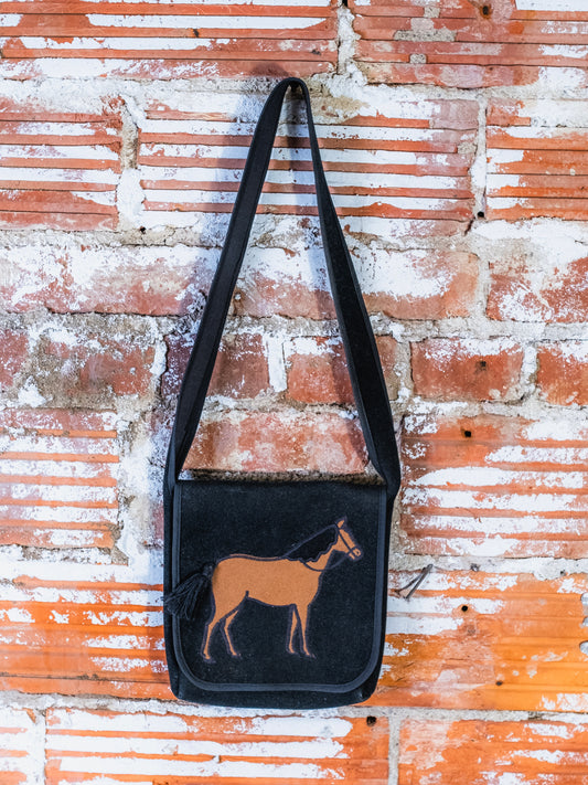 Vintage Hartstrings Black Felt Equestrian Horse Children’s Bag