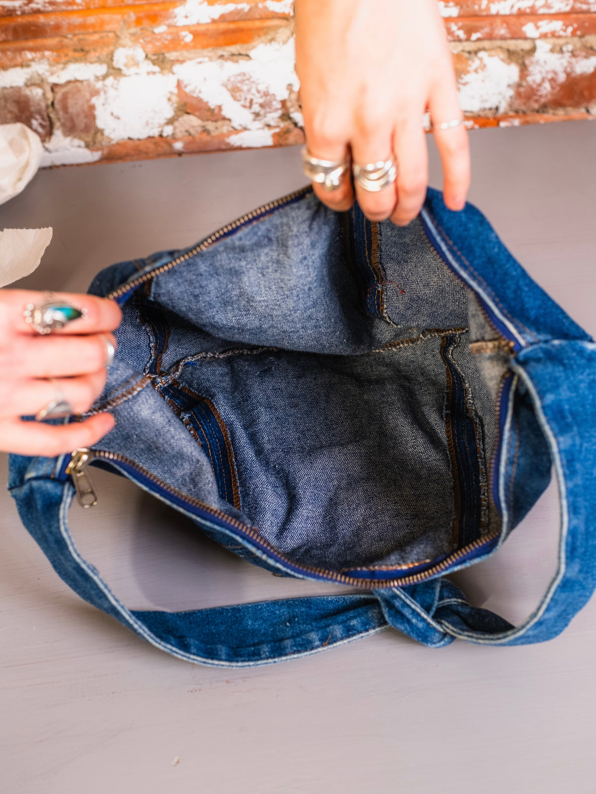 Vintage Patched Denim Hobo Shoulder Bag