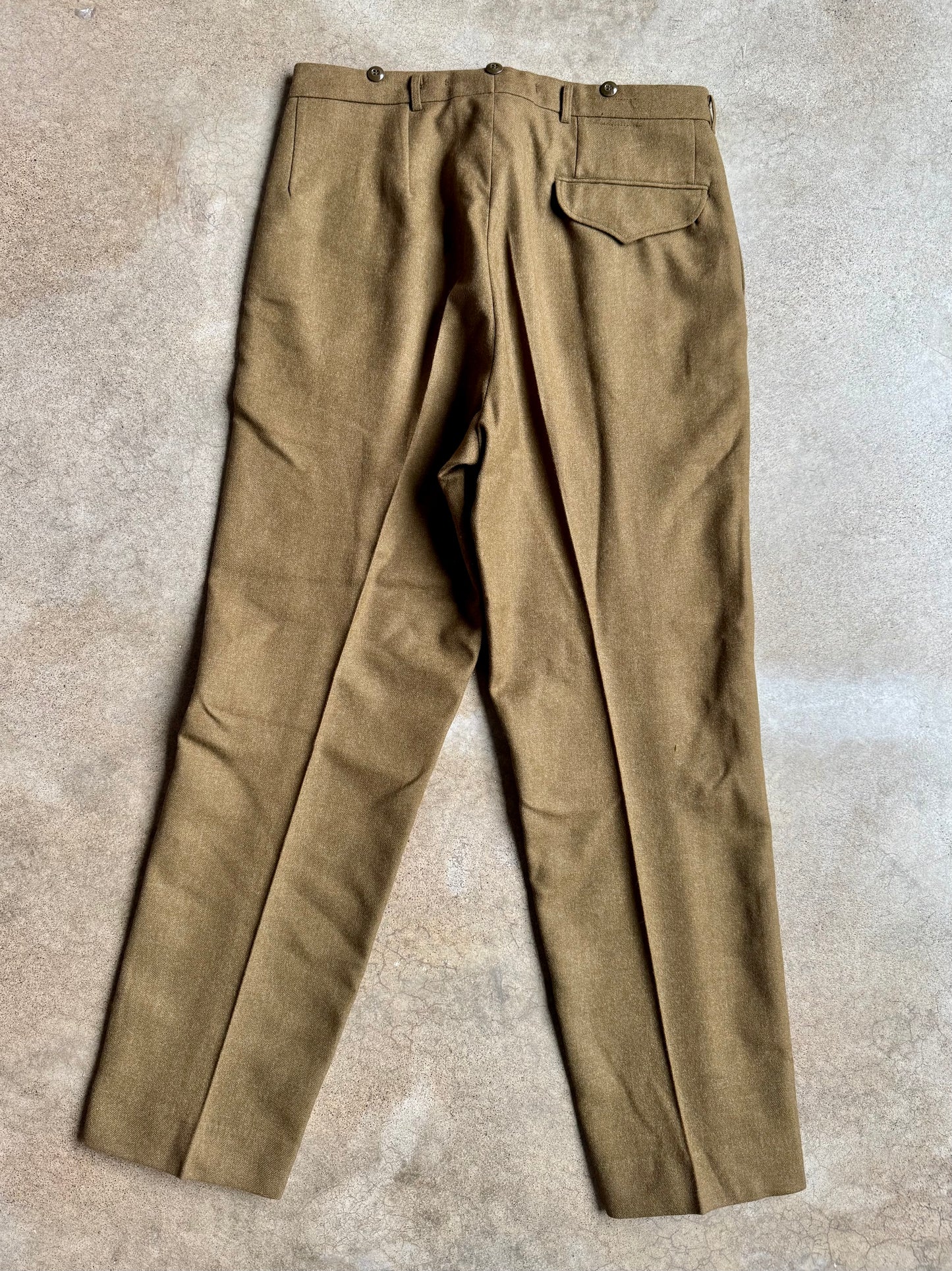 Vintage 1960s Military Issue Button Fly Pleated Wool Trousers | 35R