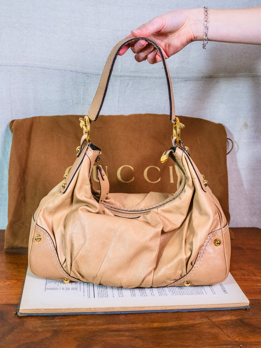 Vintage Gucci 219966 Tan Calfskin Jockey Hobo Shoulder Bag | Authenticated