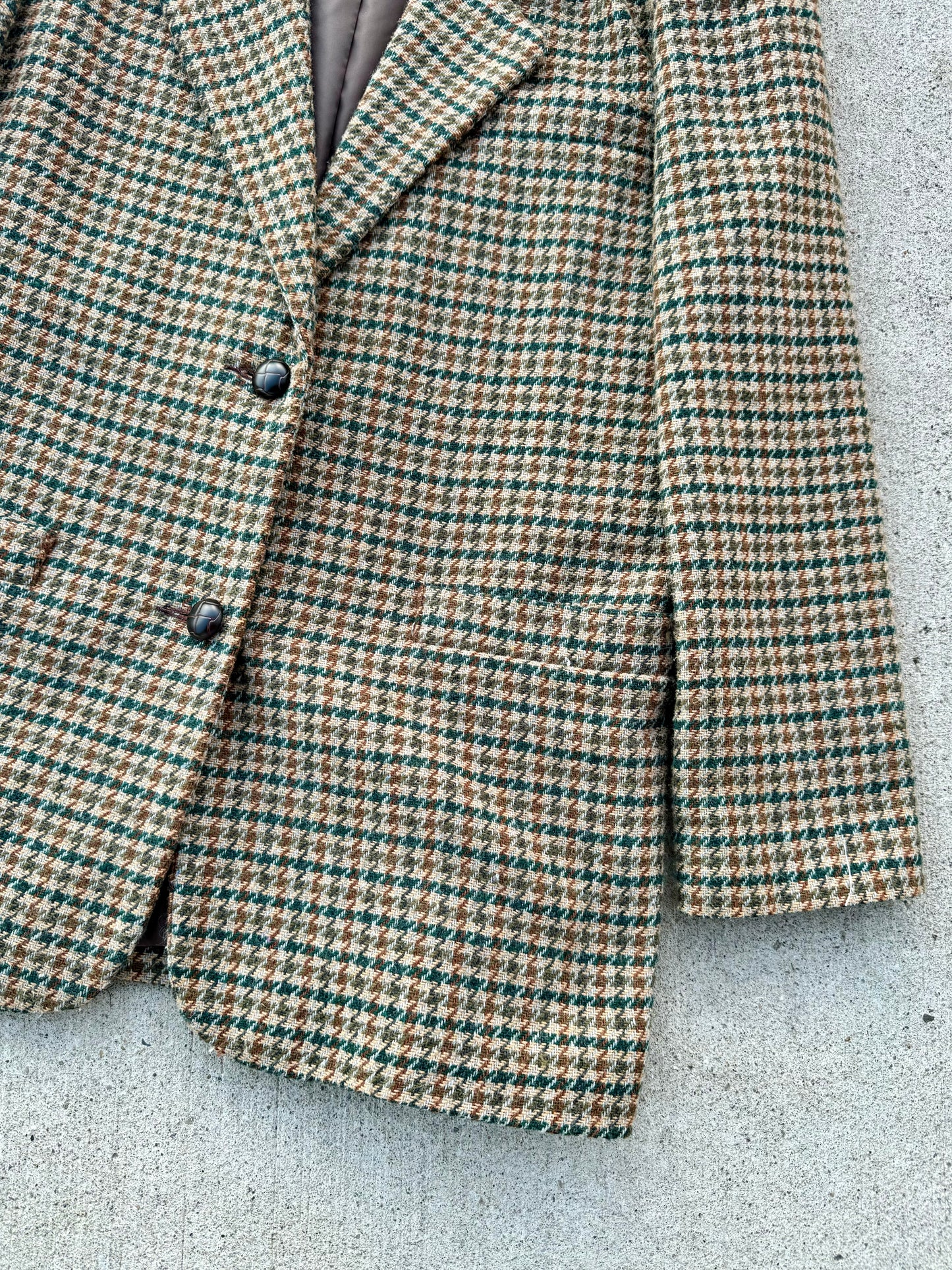 Vintage 1990s Leather Collar Houndstooth Wool Blazer | Medium