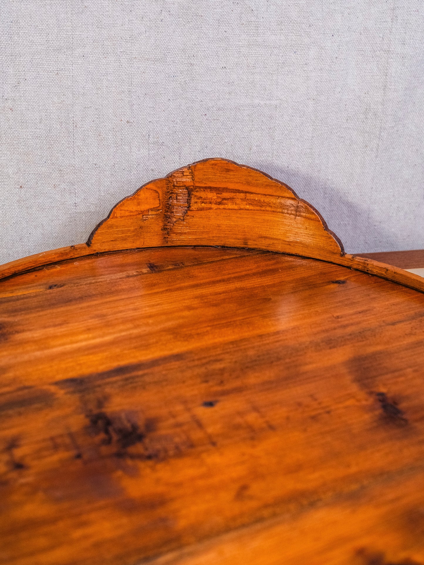 Vintage 1940s Round Chinese Wood-Carved Tray