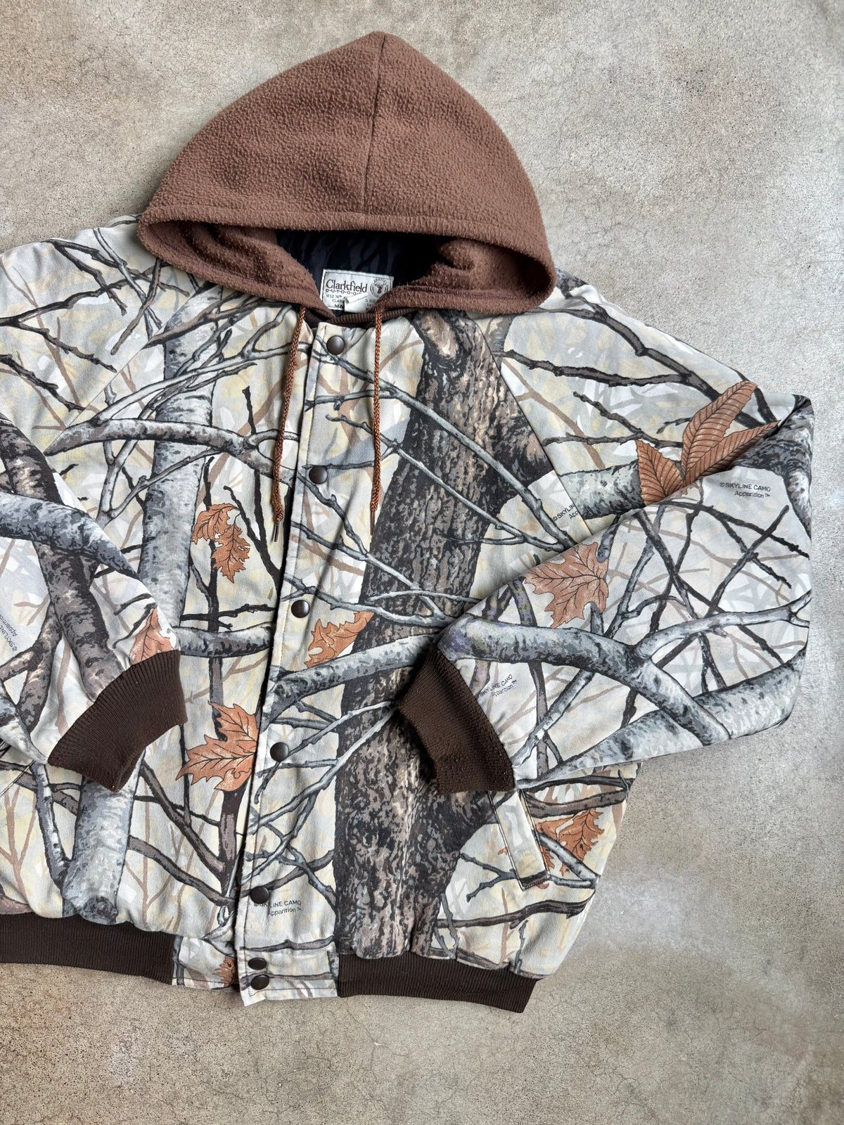 Vintage 1980s Clarkfield Outdoors Fleece Lined Skyline Camo Hunting Jacket | Large