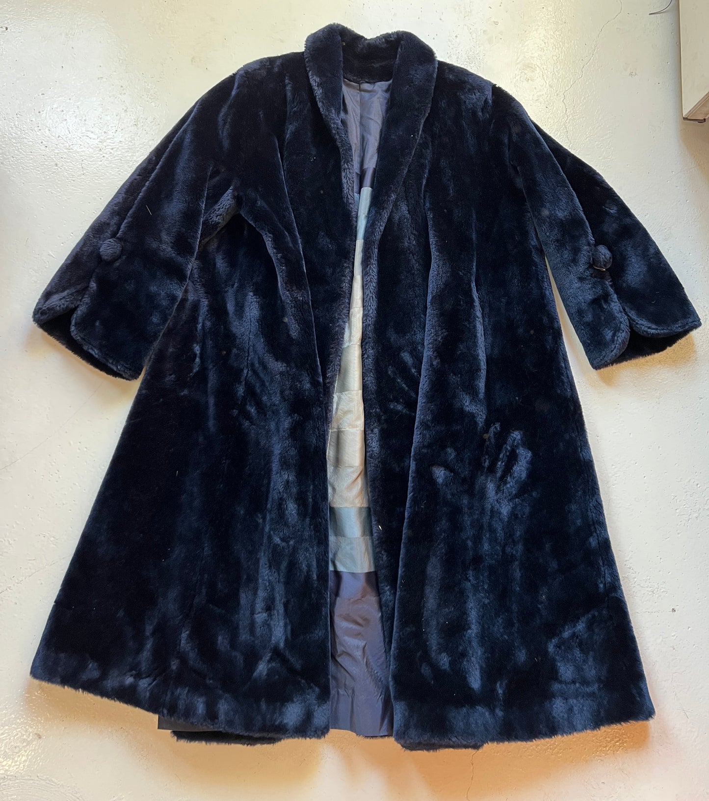 Vintage Borgana Navy Blue Faux Fur Coat | L/XL