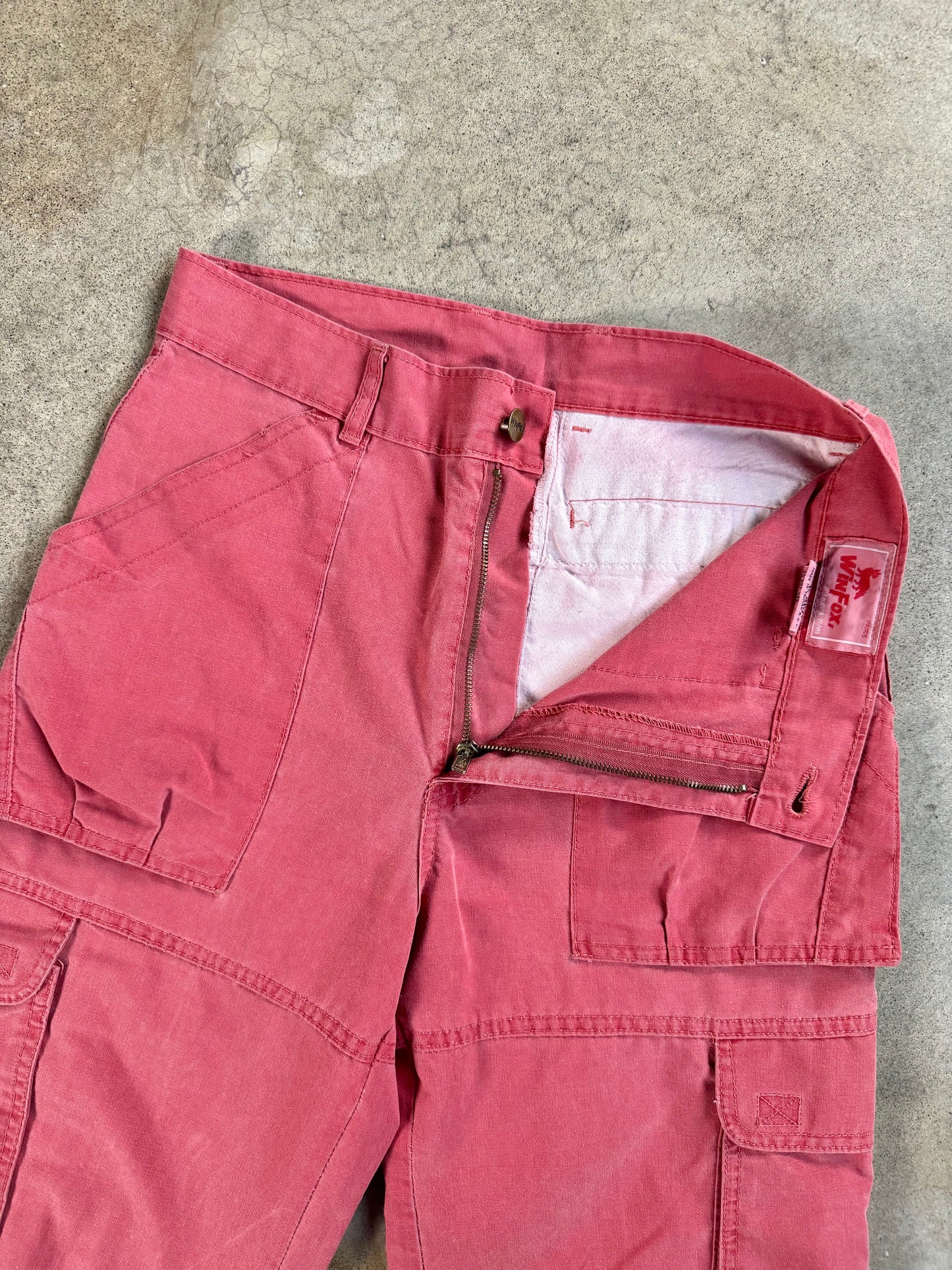 Vintage 1980s WinFox Paris Coral Red High-Waisted Cargo Pants | Waist 30”
