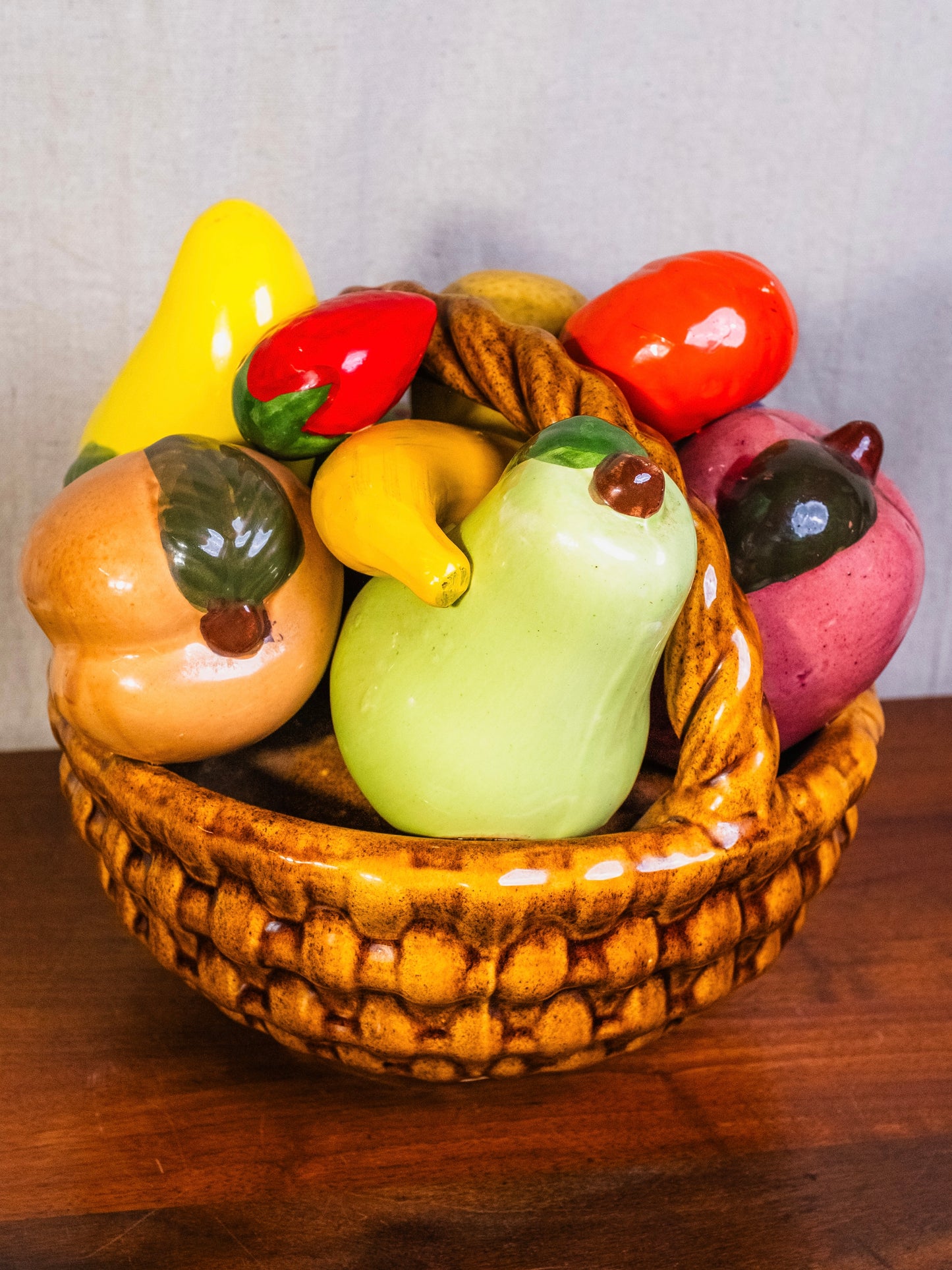 Vintage 1970s Ceramic Fruit Basket Centerpiece