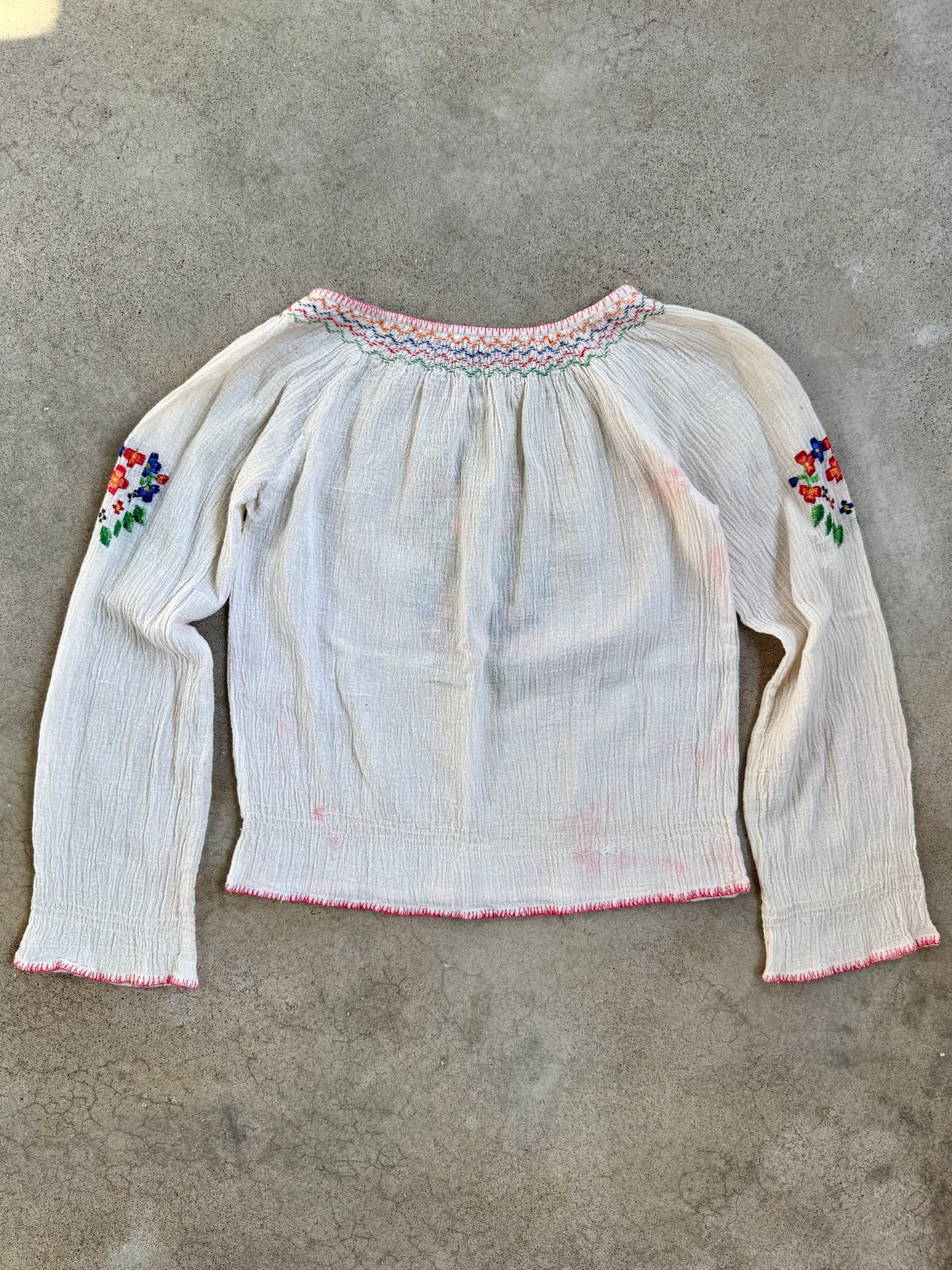 Vintage 1960s Mohren Folklore Hungarian Embroidered Cotton Peasant Blouse | XS/S