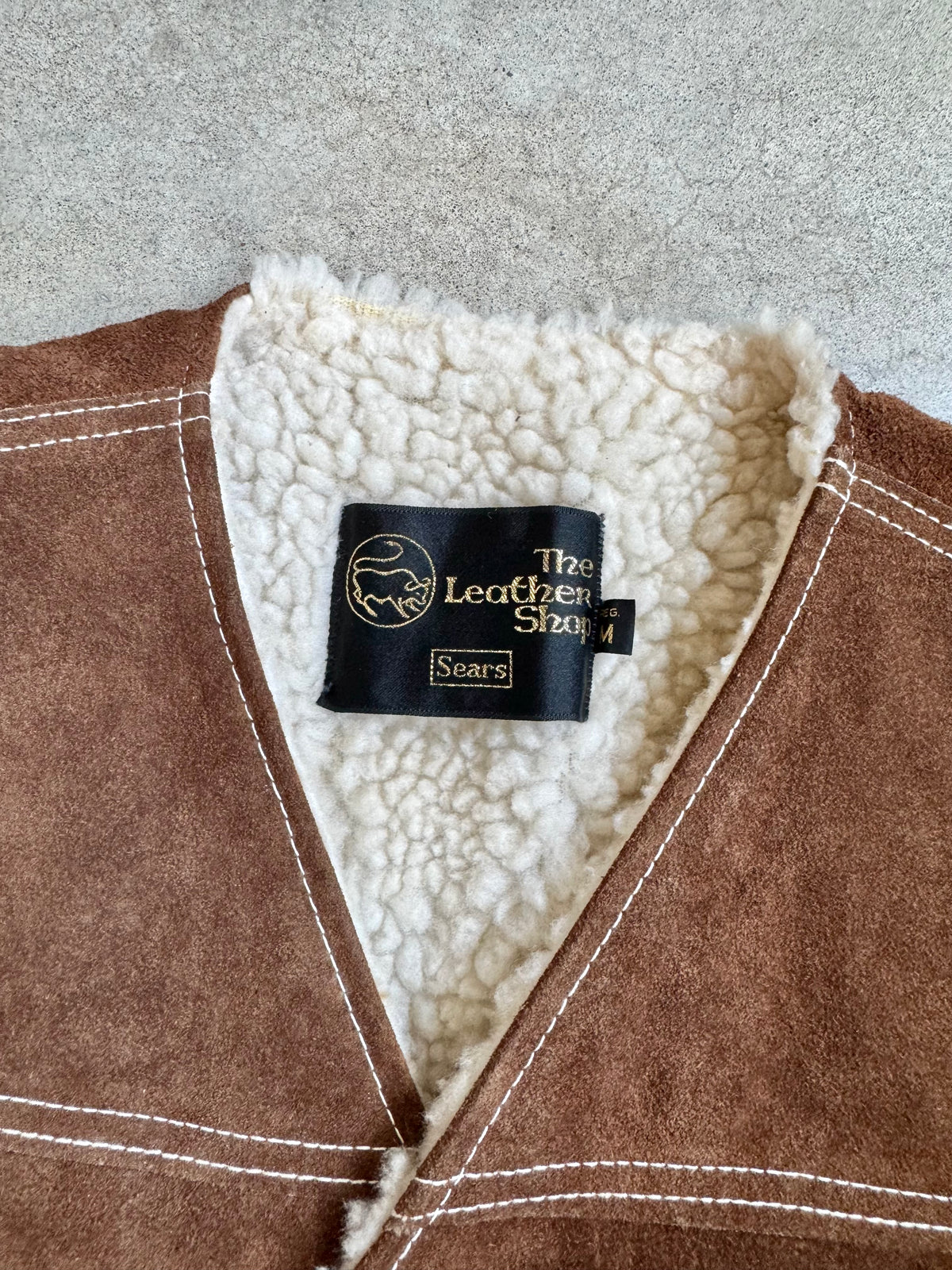 Vintage 1970s Sears “The Leather Shop” Brown Suede Sherpa Lined Vest | Medium
