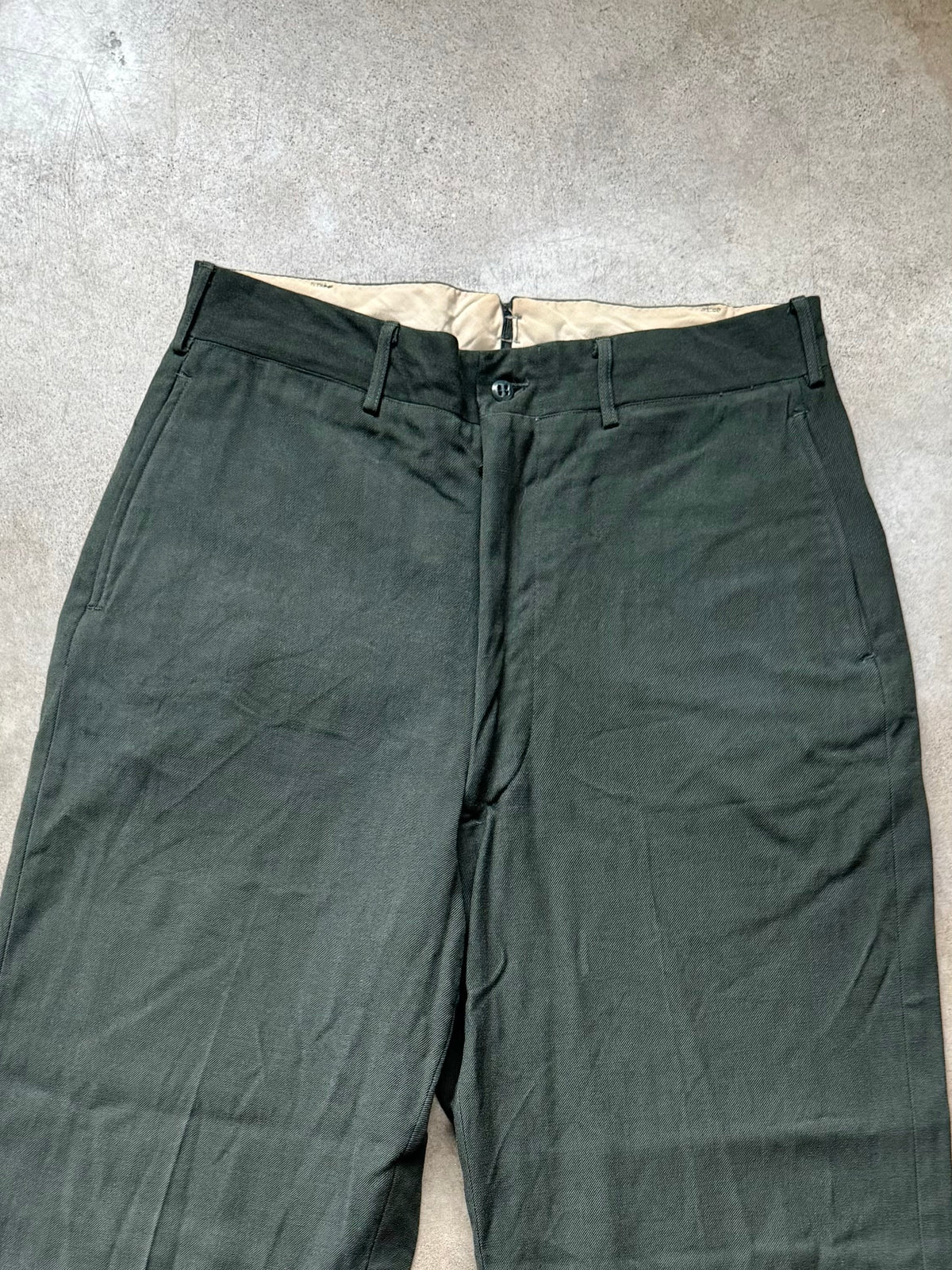 Vintage 1950s Military U.S. Army Green Wool Serge Trousers | 33x29