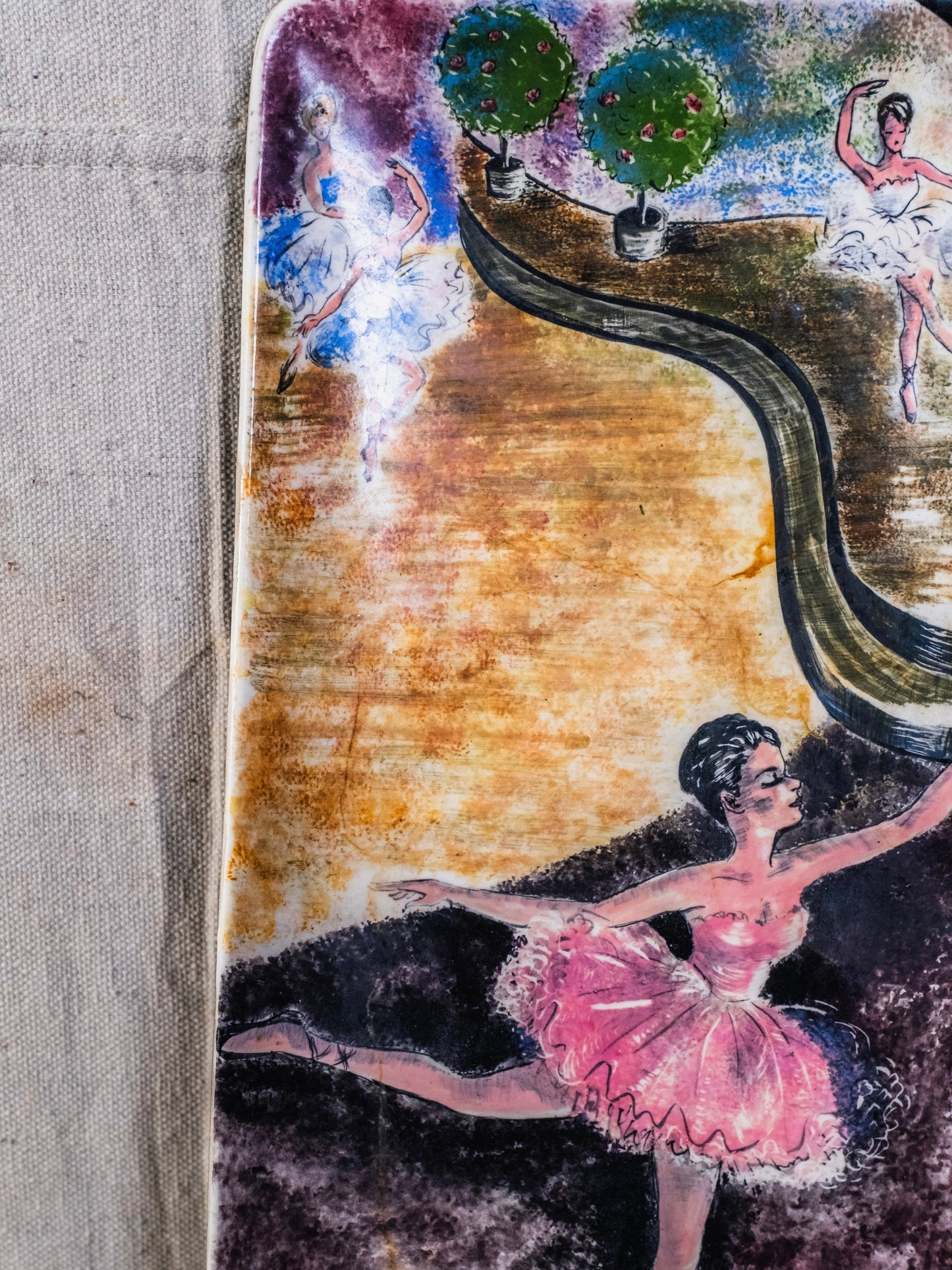 Vintage 1960s Handmade & Signed "Dancing Ballerina" Ceramic Dish / Wall Tray