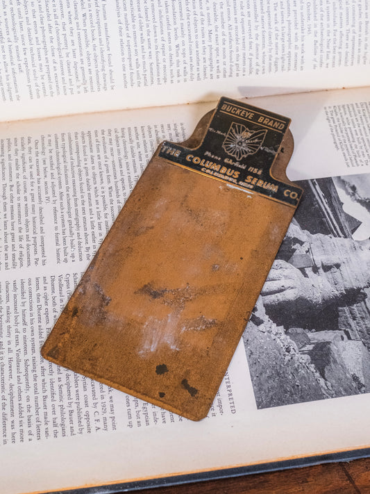 Vintage 1940s Solid Brass The Columbus Serum Co. Advertising Clipboard