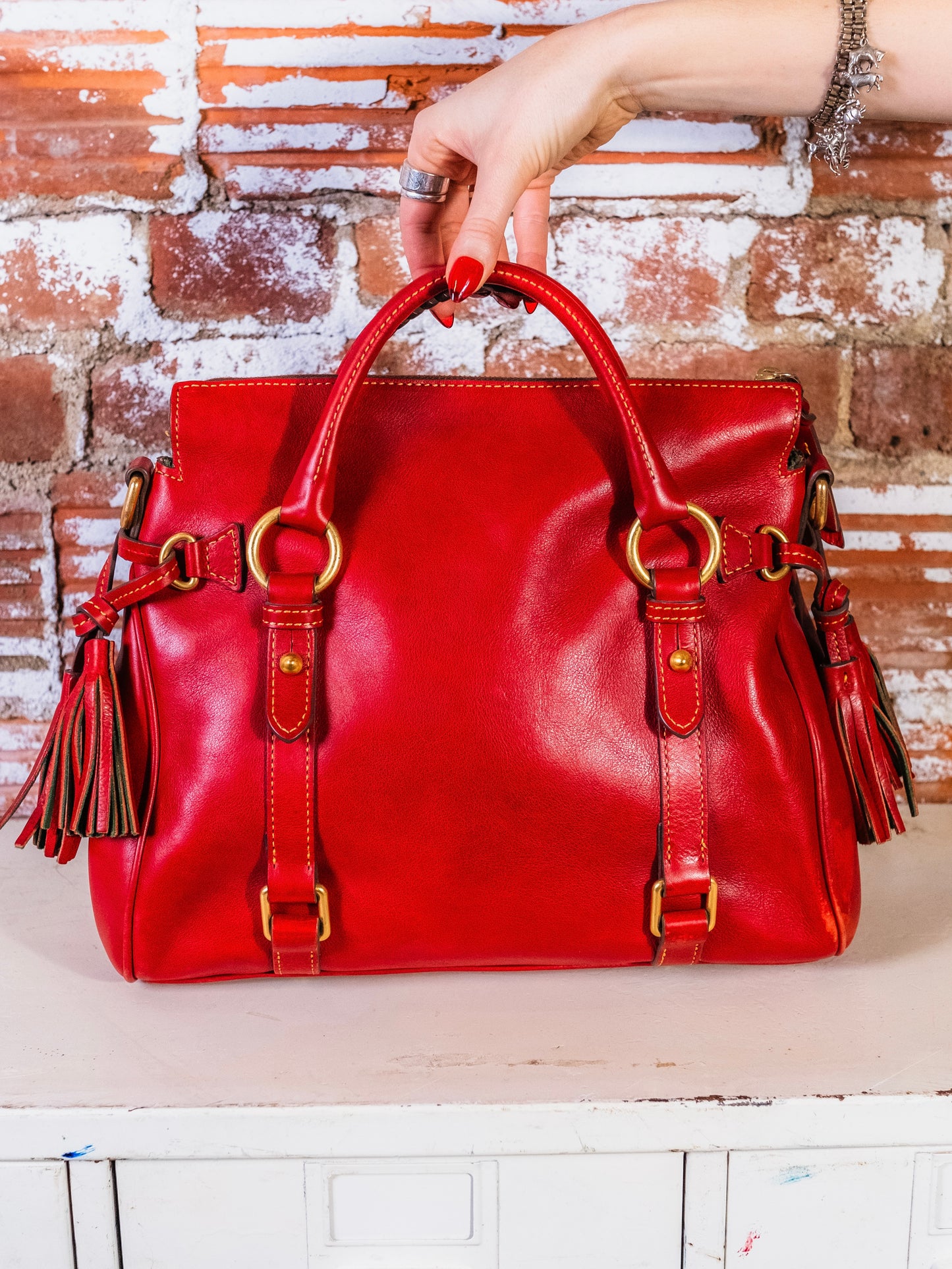 Dooney & Bourke Florentine Leather Satchel Bag | Red
