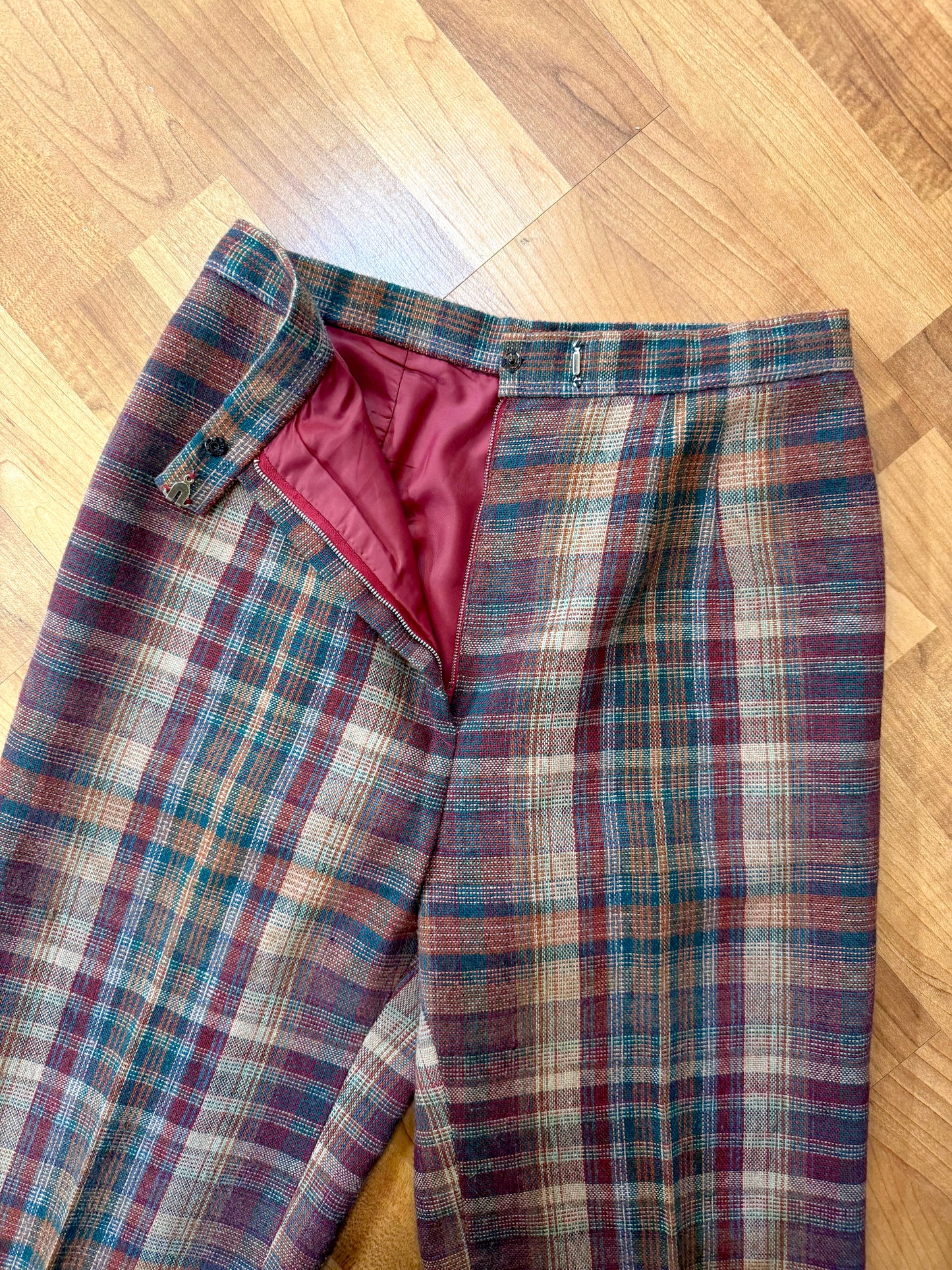 Vintage Dark Plaid High Waisted Wool Pants | Small