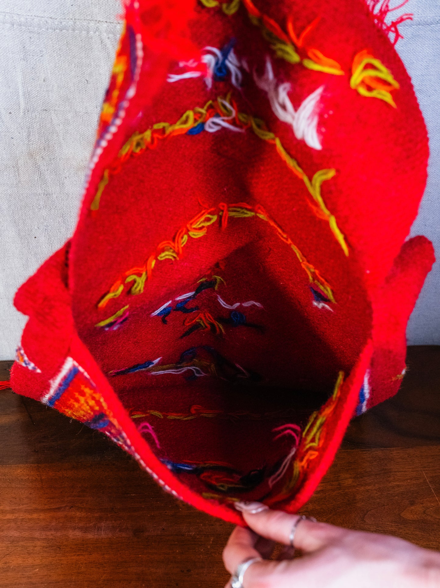 Vintage 1960s Bhutan Embroidered Red Woven Crossbody Bag
