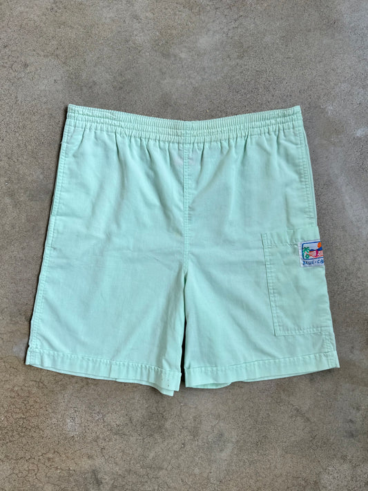 Vintage 1990s Blue Cabana Pastel Green Beach Shorts | Medium