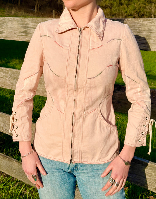 Vintage 1960s Roncelli Rainbow Stitch 100% Cotton Western-Style Zip-Up Jacket | XS/S
