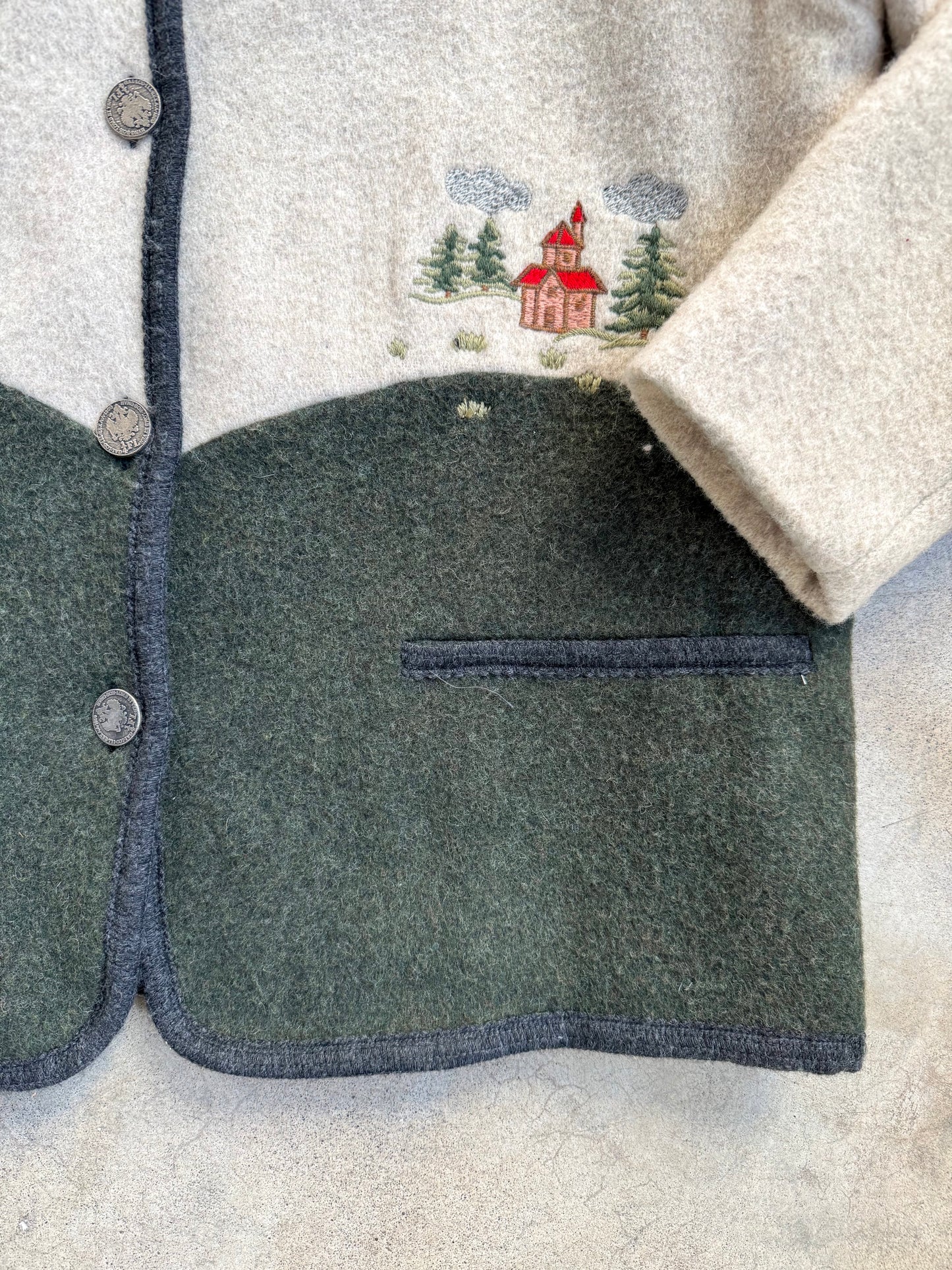 Vintage 1990s Quartiere Latino Austrian "Woodland Town" Embroidered Wool Jacket | Small