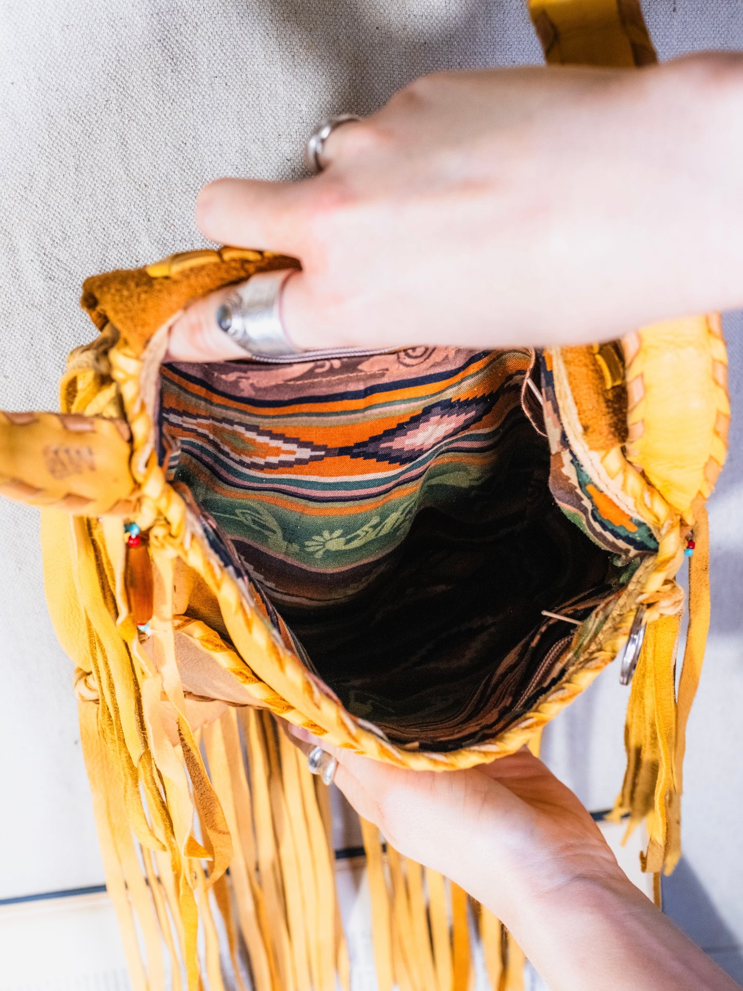 Vintage 1980s Handmade Native American Beaded Deerskin Fringe Satchel Bag