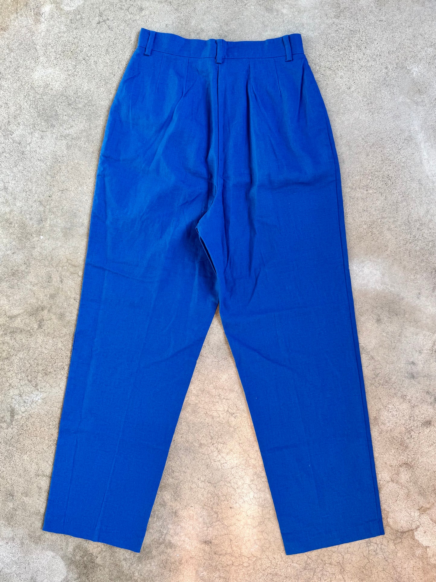 Vintage 1990s Adolfo Studio Cobalt Blue Linen & Cotton High-Waist Trousers | Waist 27”