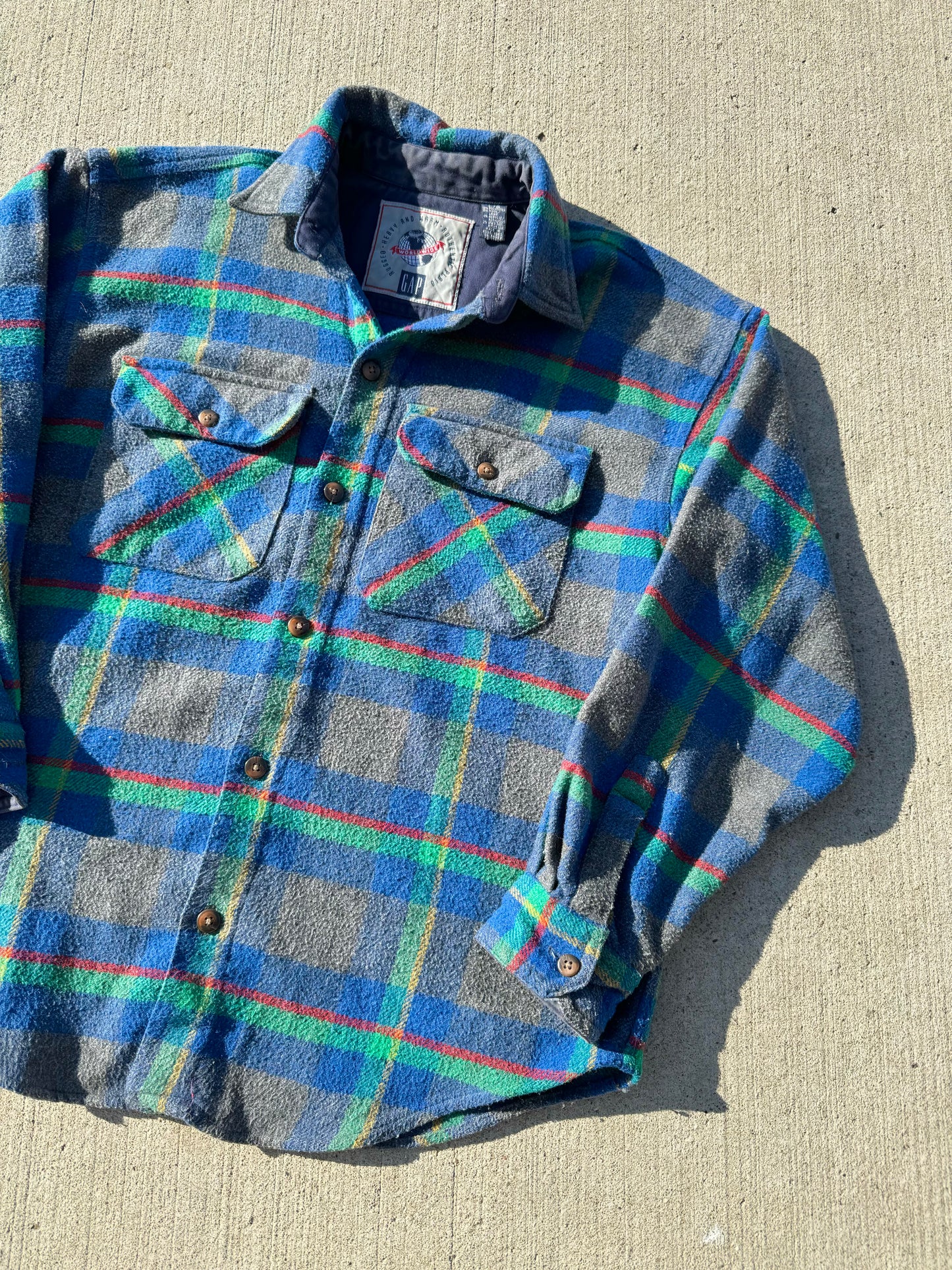 Vintage 1990s Gap Wool Blend Plaid Flannel Shirt | Large