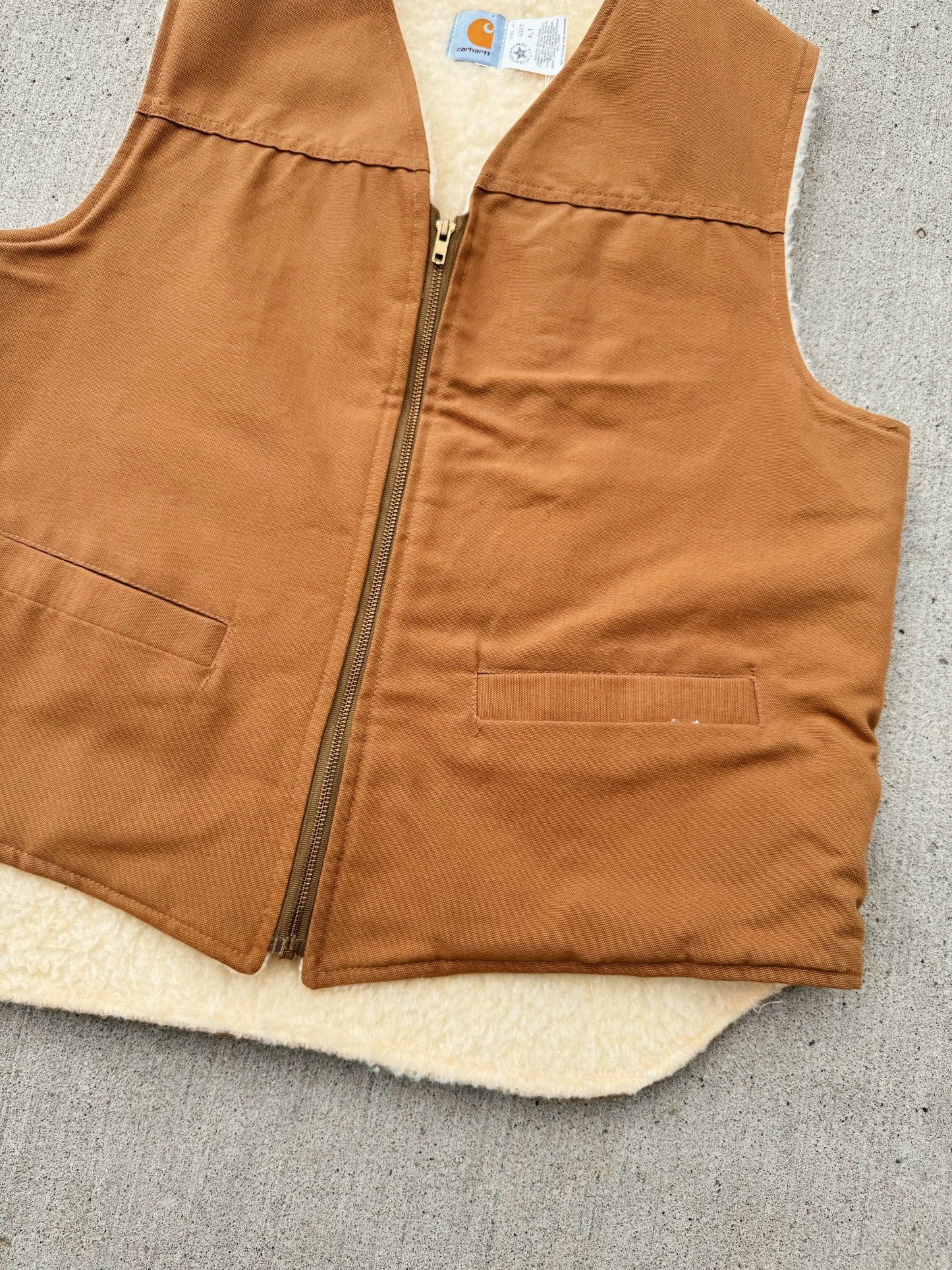 Vintage 1980s Carhartt Brown Duck Canvas Sherpa Lined Vest