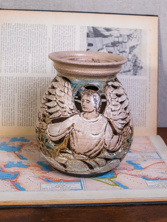 Vintage 1990s Studio Pottery Angel Lantern | Signed