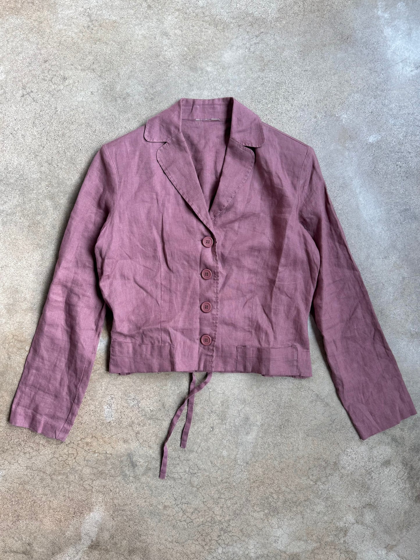 Vintage 1990s Mauve Cropped Lightweight Linen Blazer | Medium