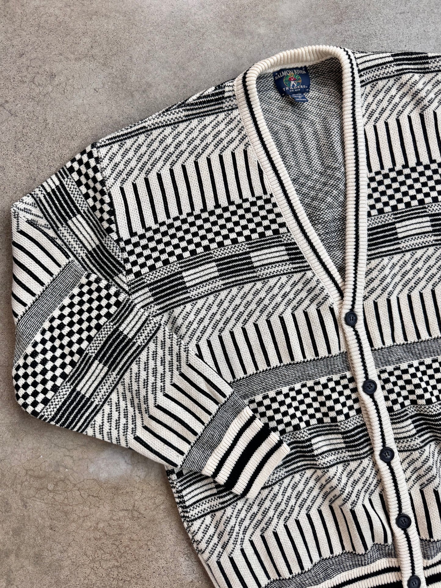 Vintage 1980s Salmon River Traders Geometric Cotton Cardigan | 1X