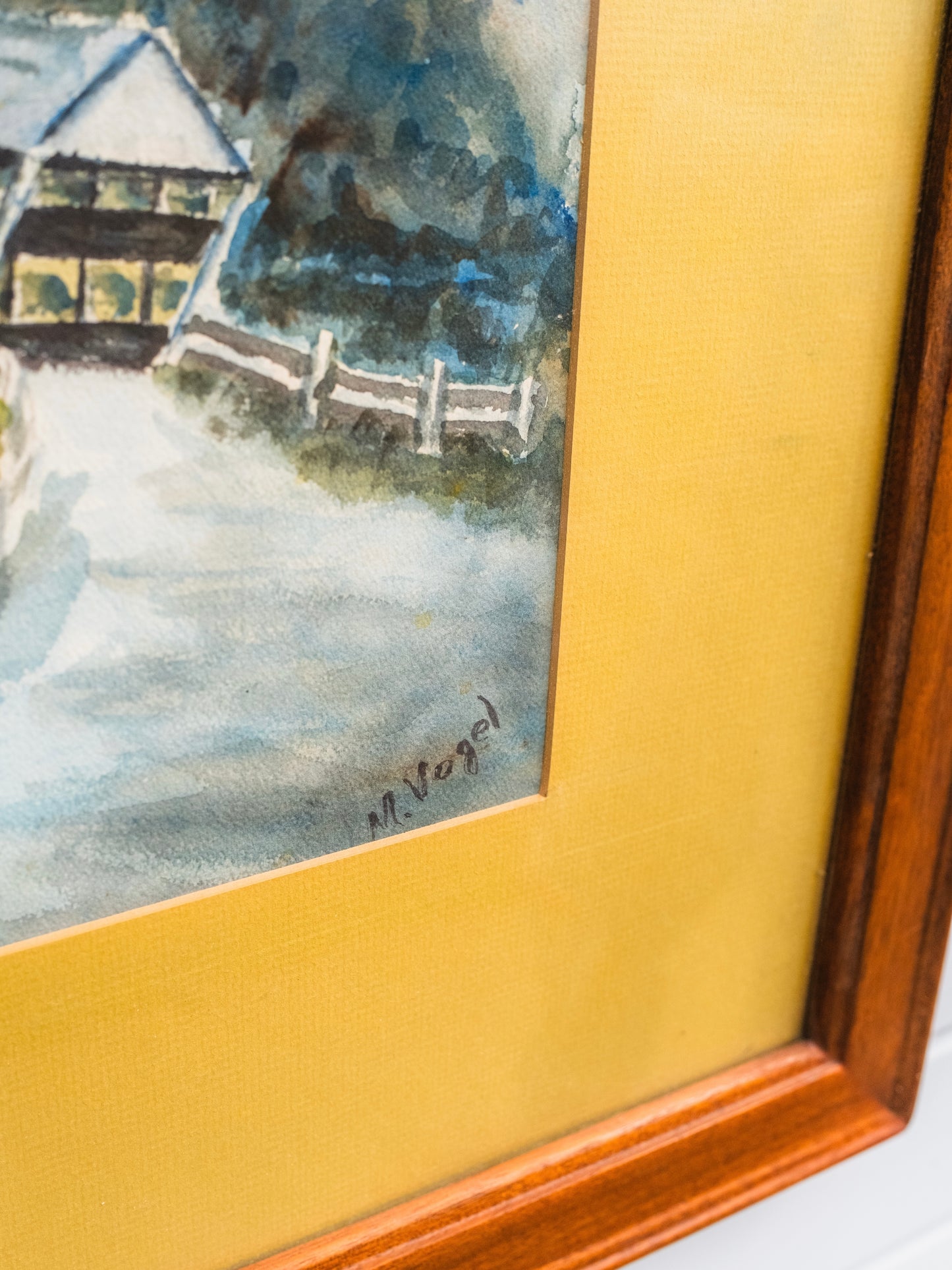 Vintage 1970s Framed & Signed Farm Landscape Watercolor Artwork