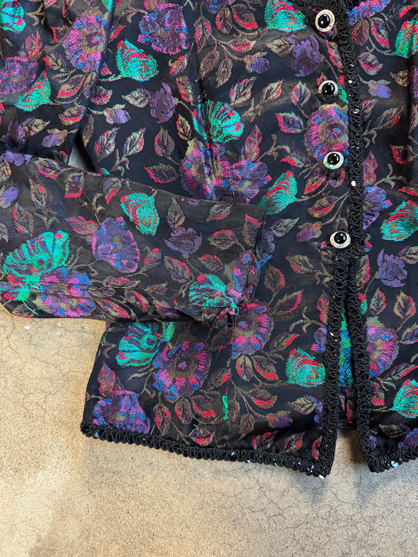 Vintage 1980s Nah Nah Collections Floral Brocade Puff Sleeve Blouse | Medium