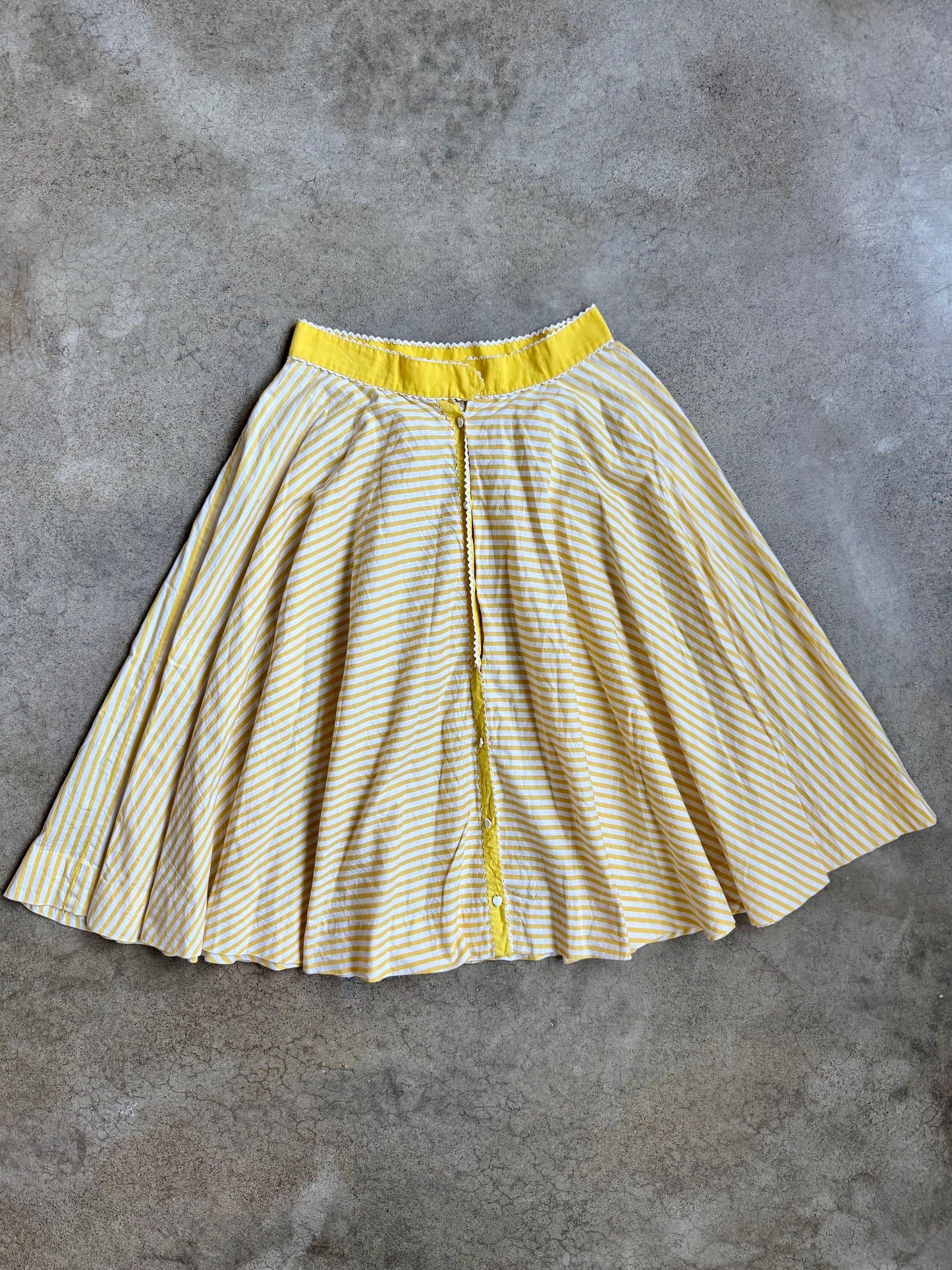 Vintage 1950s Handmade Yellow & White Striped Two-Piece Skirt Set | Small