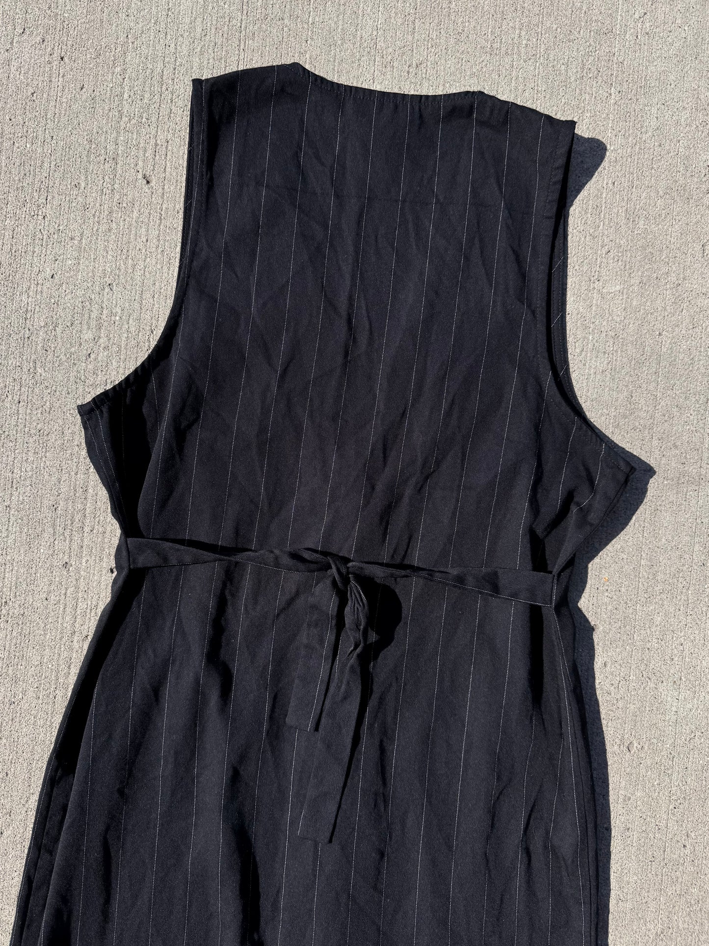 Vintage 1980s Ms. Choice Black Pinstripe Sleeveless Suit Dress | Medium