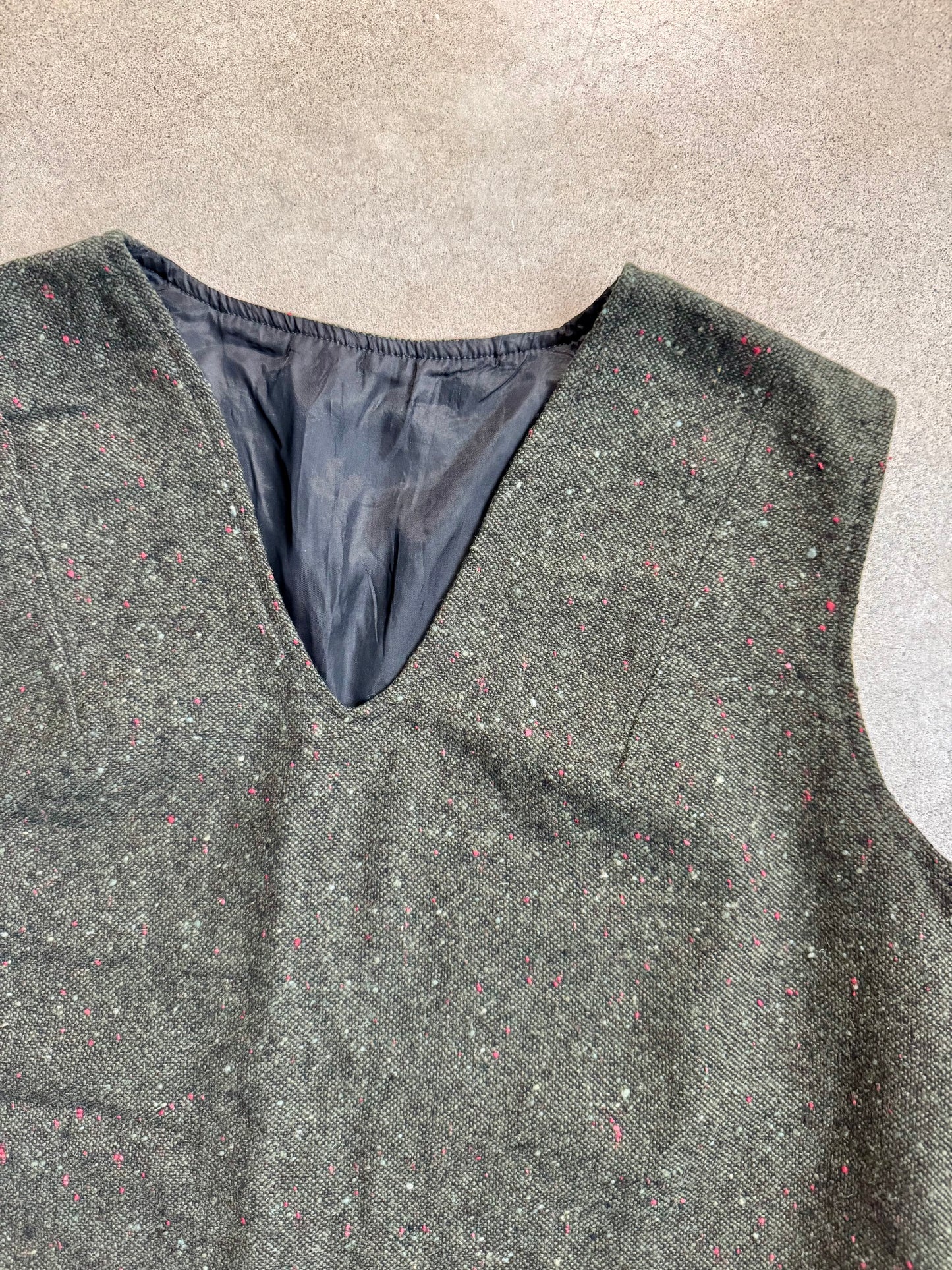 Vintage 1970s Handmade Green Speckled Wool Sleeveless Top | Large