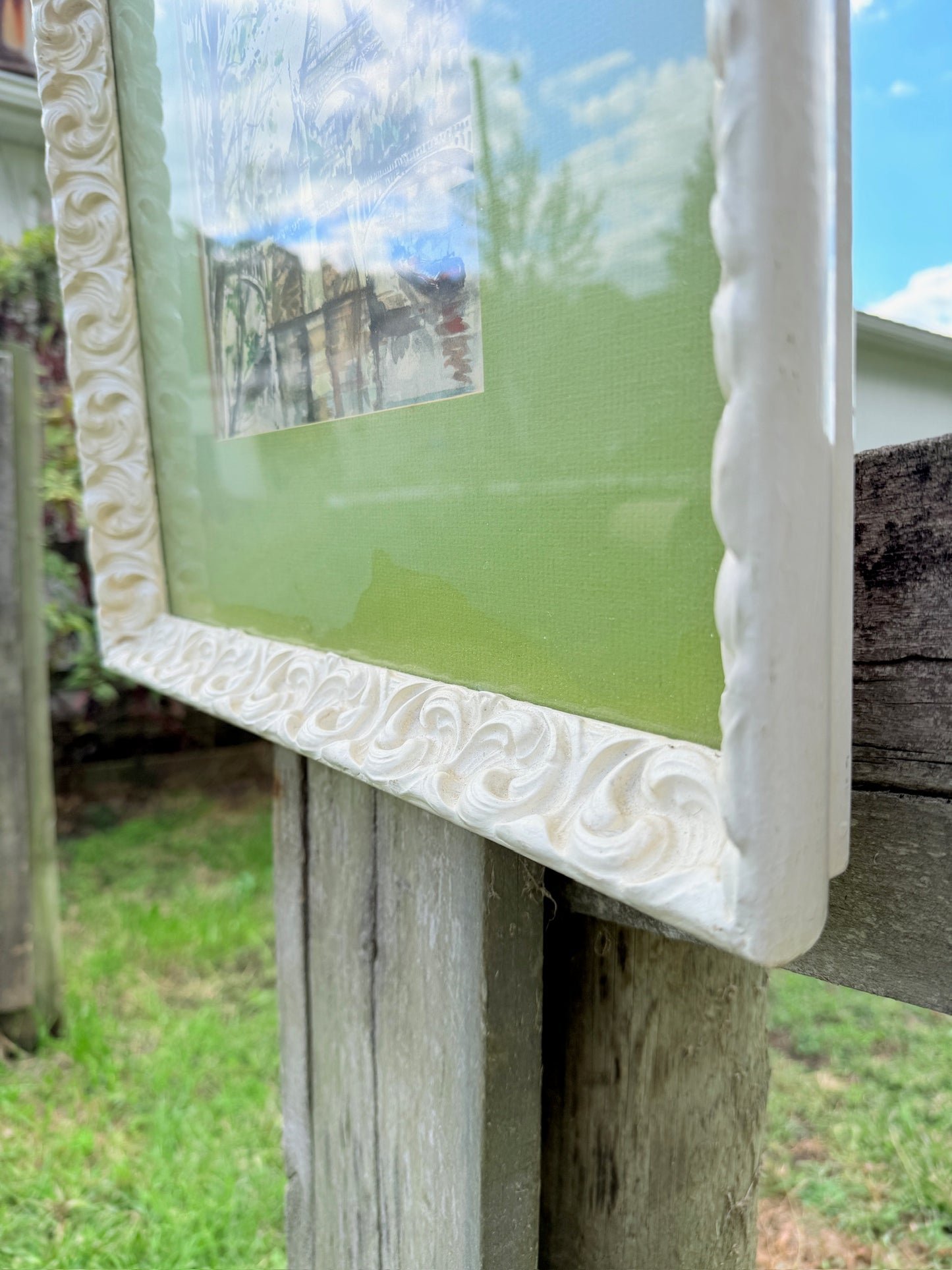 Vintage 1960s Framed Paris Eiffel Tower Watercolor Artwork