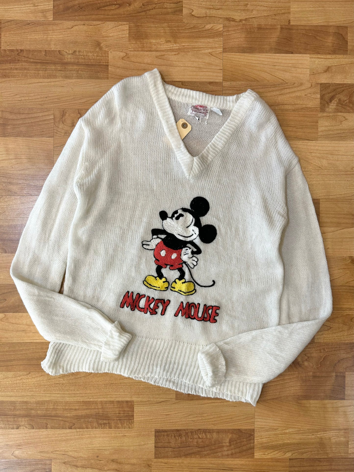 Vintage Disney Mickey Mouse Acrylic Knit V-Neck Sweater | Medium