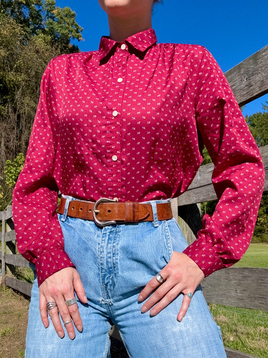 Vintage 1980s Levi's Burgundy Printed Button-Up Blouse | M/L