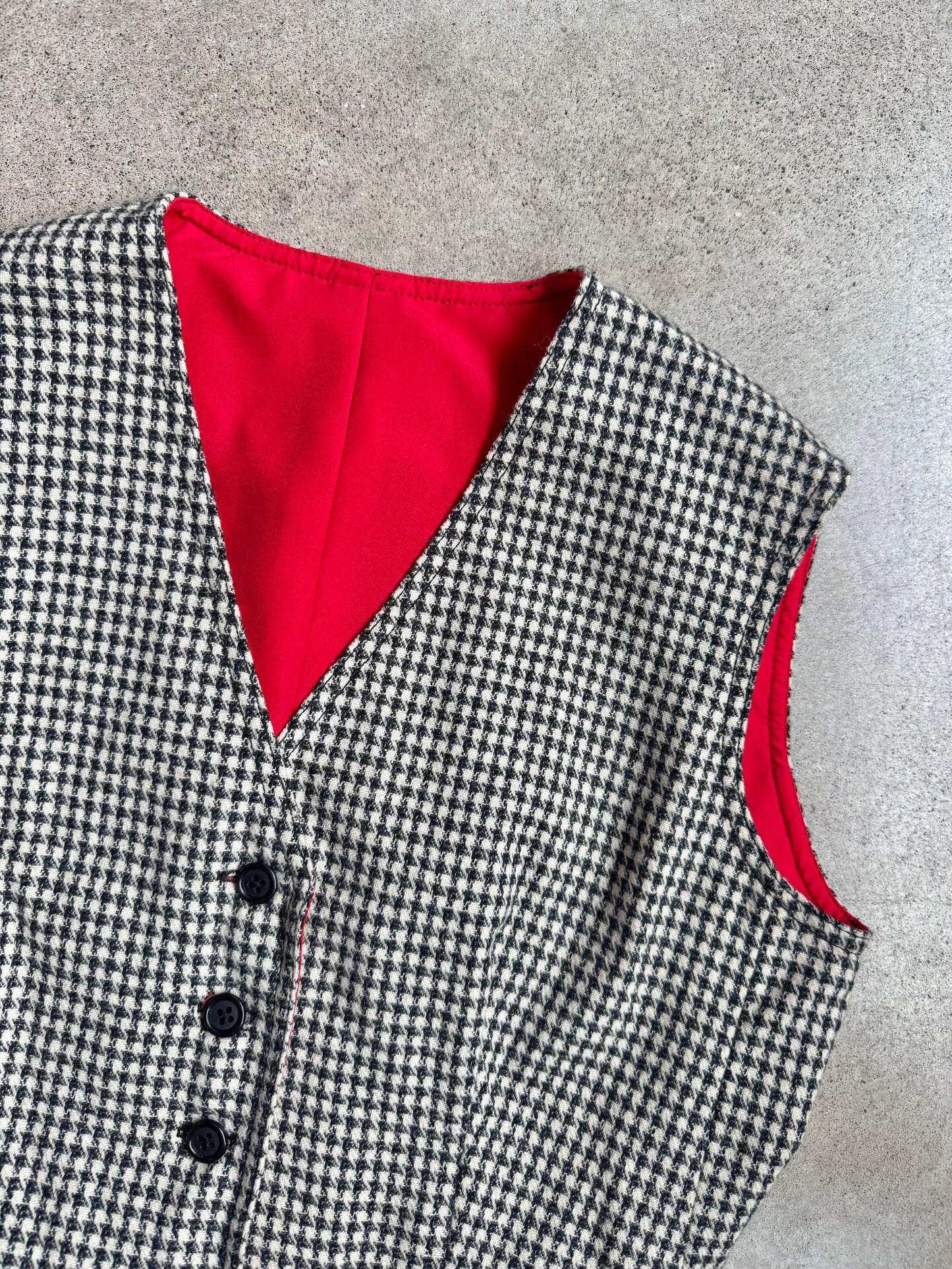 Vintage 1960s Houndstooth Wool Waistcoat Vest | S/M
