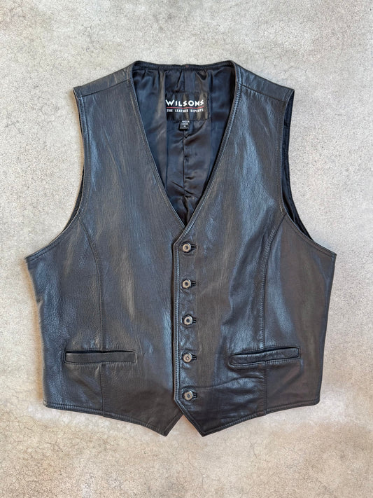 Vintage 1990s Wilson’s Black Leather Vest | XL