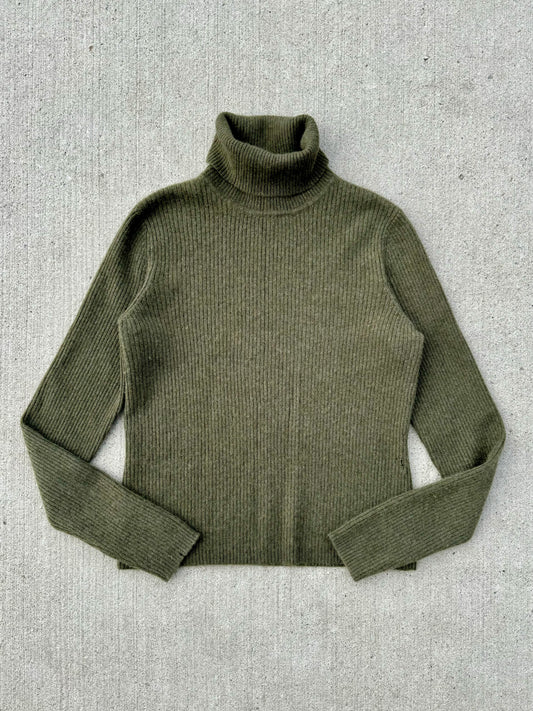 Vintage 1990s Daniel Bishop Green Cashmere Turtleneck | Large