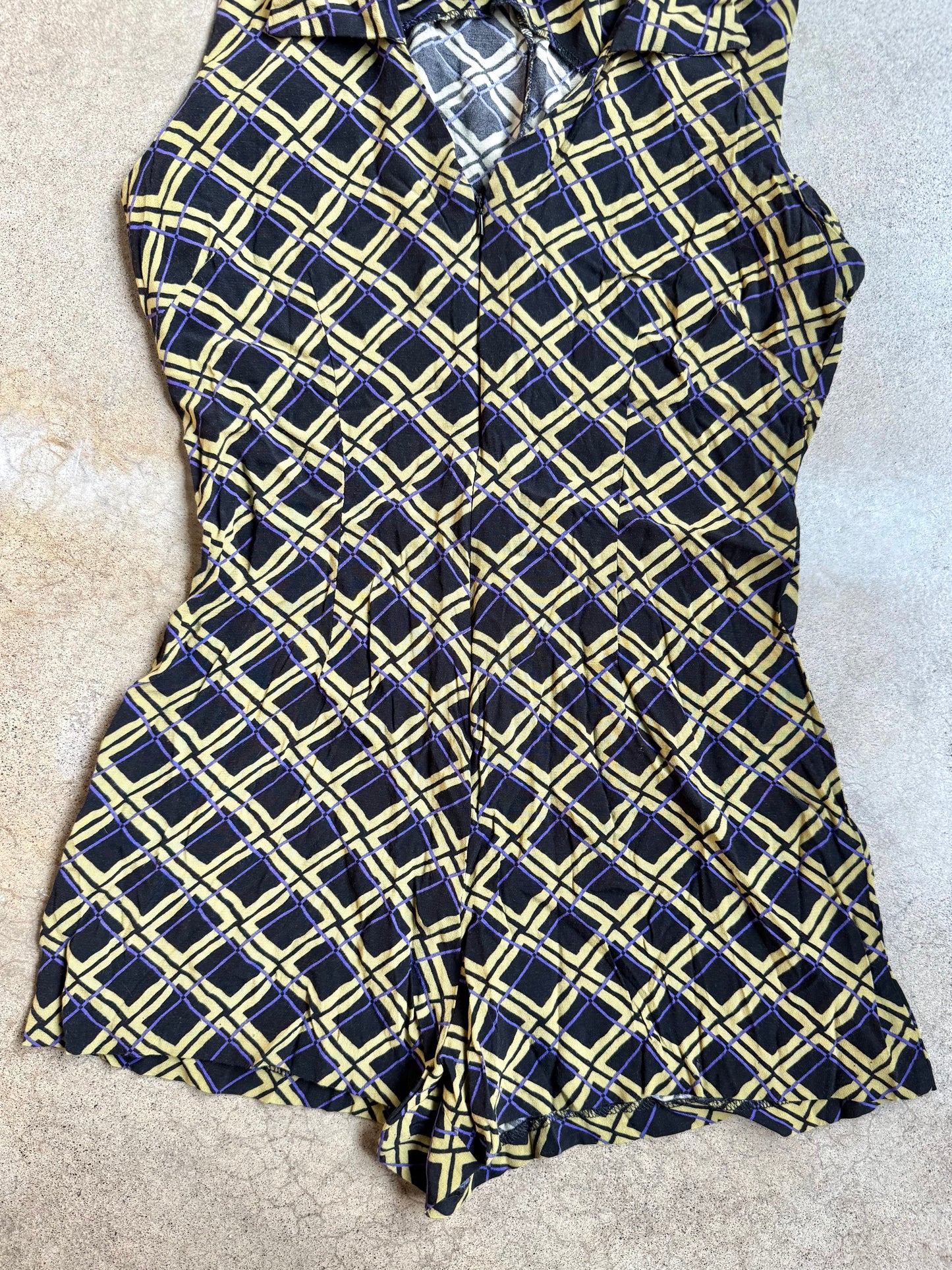 Vintage Selections Geometric Print Sleeveless Zip-Front Romper | S/M