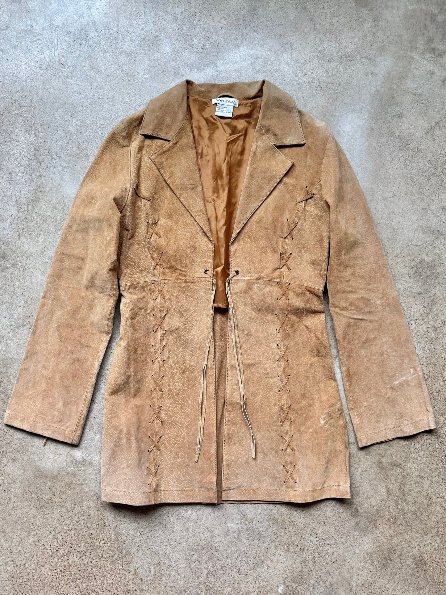 Y2K Wet Seal Lace-Up Tan Suede Leather Jacket | Large